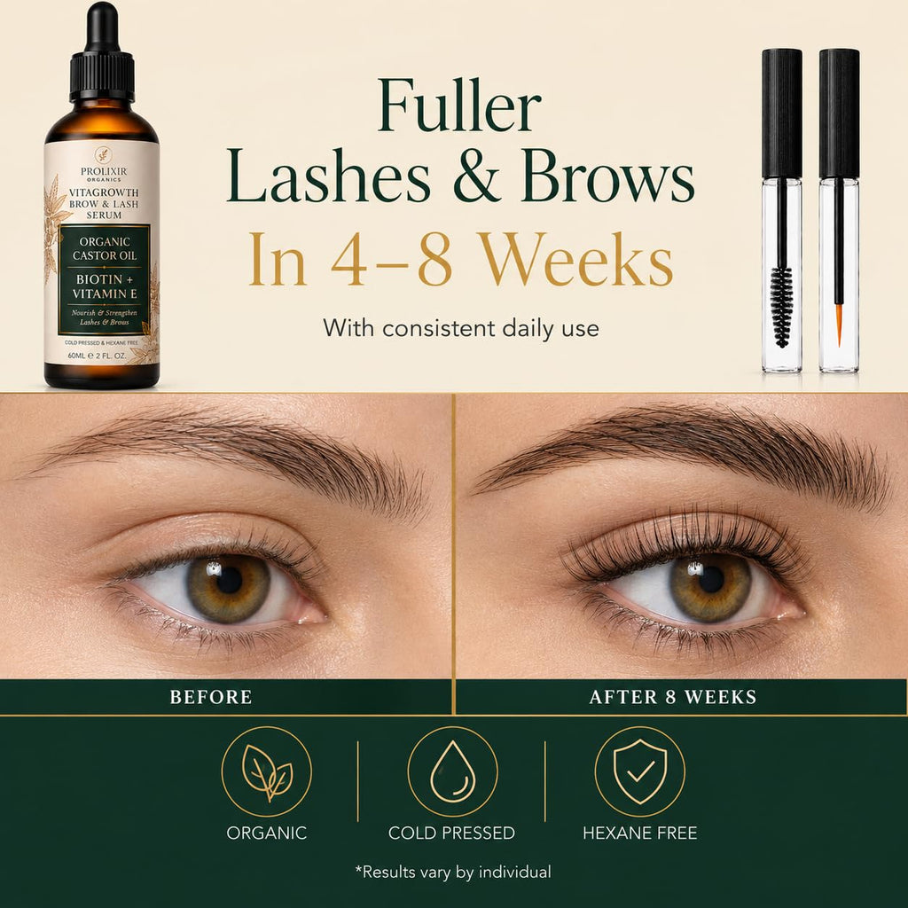 Prolixir 60ml Organic Castor Oil with Biotin & Vitamin E Serum for Eyebrow & EyeLash Growth