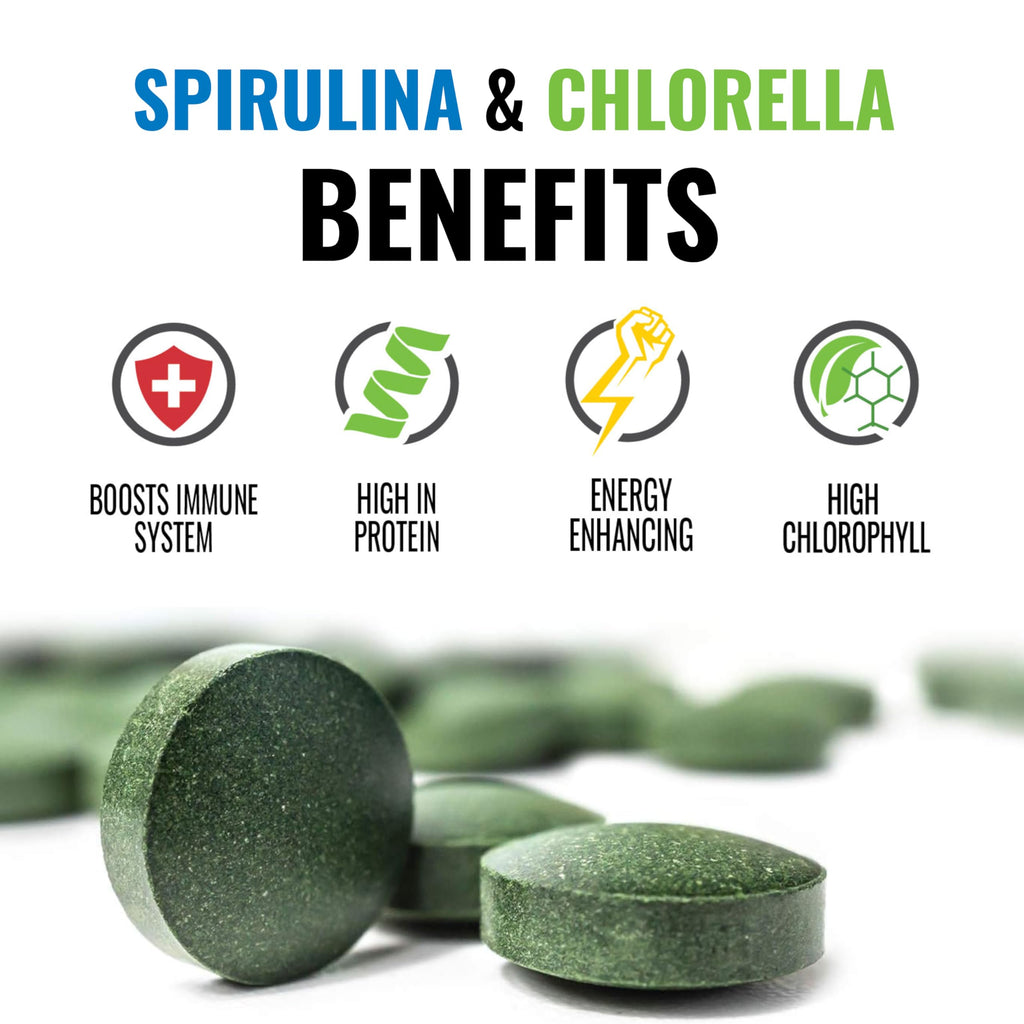 On Target Living Organic Spirulina Chlorella | Supergreens | USDA Organic | 1000 Tablets - 250 G (8.8 oz) | Vegan | Alkalyzing | Nutrient Dense | Protein Dense