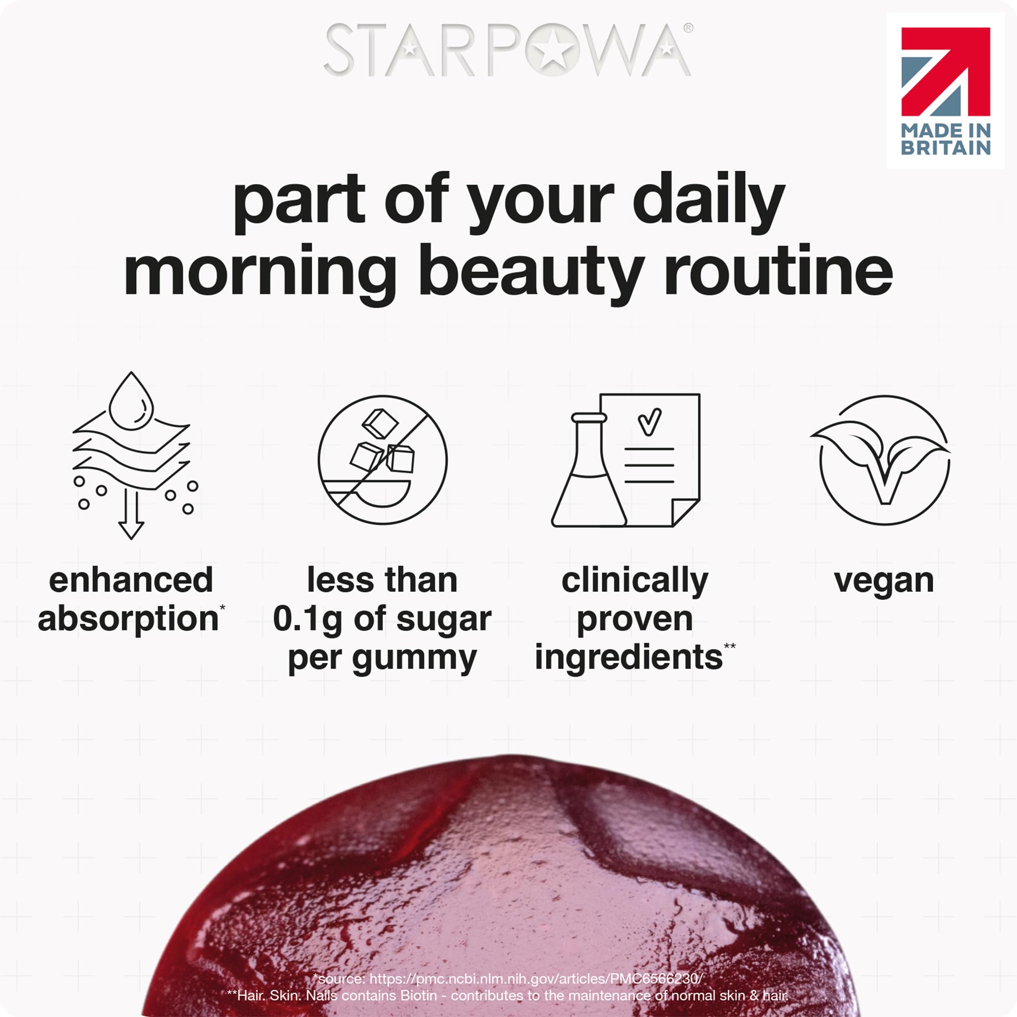 Starpowa Hair Skin and Nails Vitamins - Vitamin Gummies for Growth, Strength & Radiance - Packed with Biotin, Zinc, Vitamins A, C, D, E, B12 & Aloe Vera - Plant-Based, Gluten-Free - Berry, 60 Chews