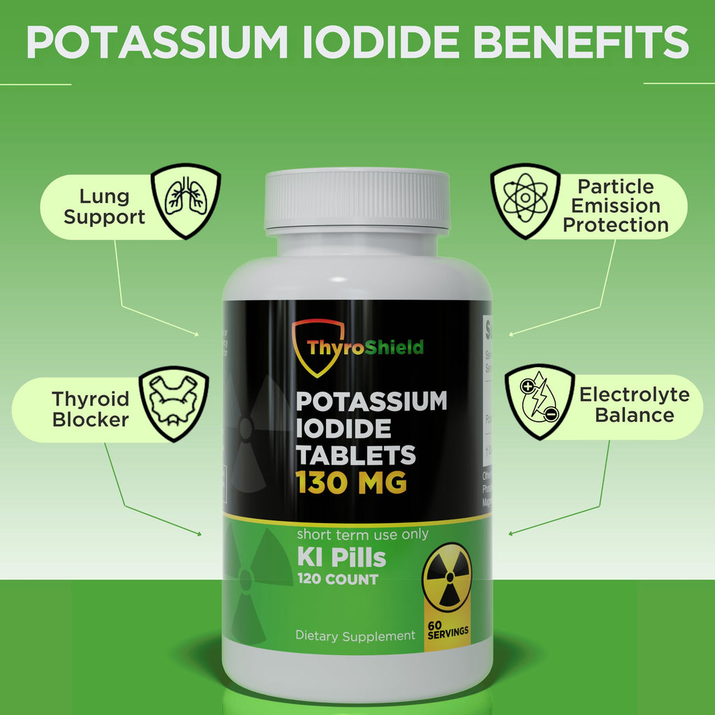 Potassium Iodide Tablets 130 mg | 120ct Two Pack | Iodine Tablets for Radiation Exposure - Potassium Iodine Pills - YODO Naciente - KI Pills - Made in USA - ThyroShield