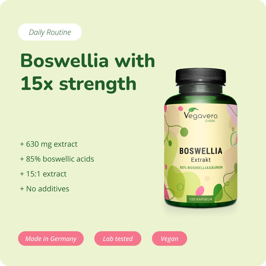 Vegavero BOSWELLIA SERRATA | 9450 mg 15:1 Extract 85% Boswellic Acids | NO Additives | Indian Frankincense Gum Resin Extract | Supports Healthy Bones and Joints | 120 Capsules | Vegan