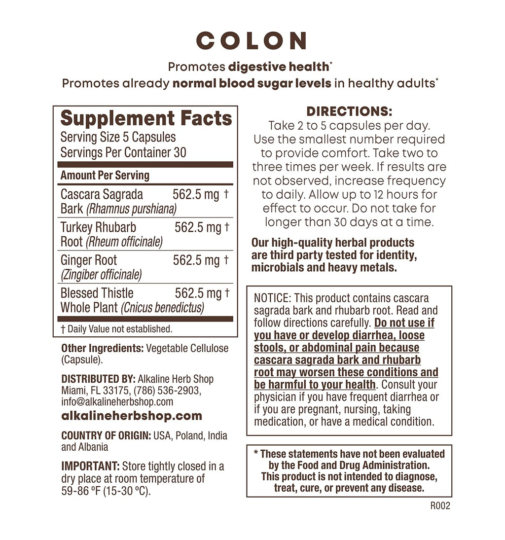 Alkaline Herb Store Happy Colon Colon Supplement 150 Capsules