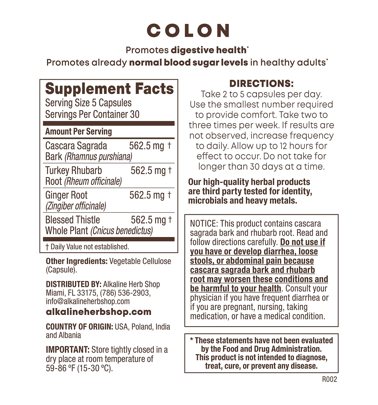 Alkaline Herb Store Happy Colon Colon Supplement 150 Capsules