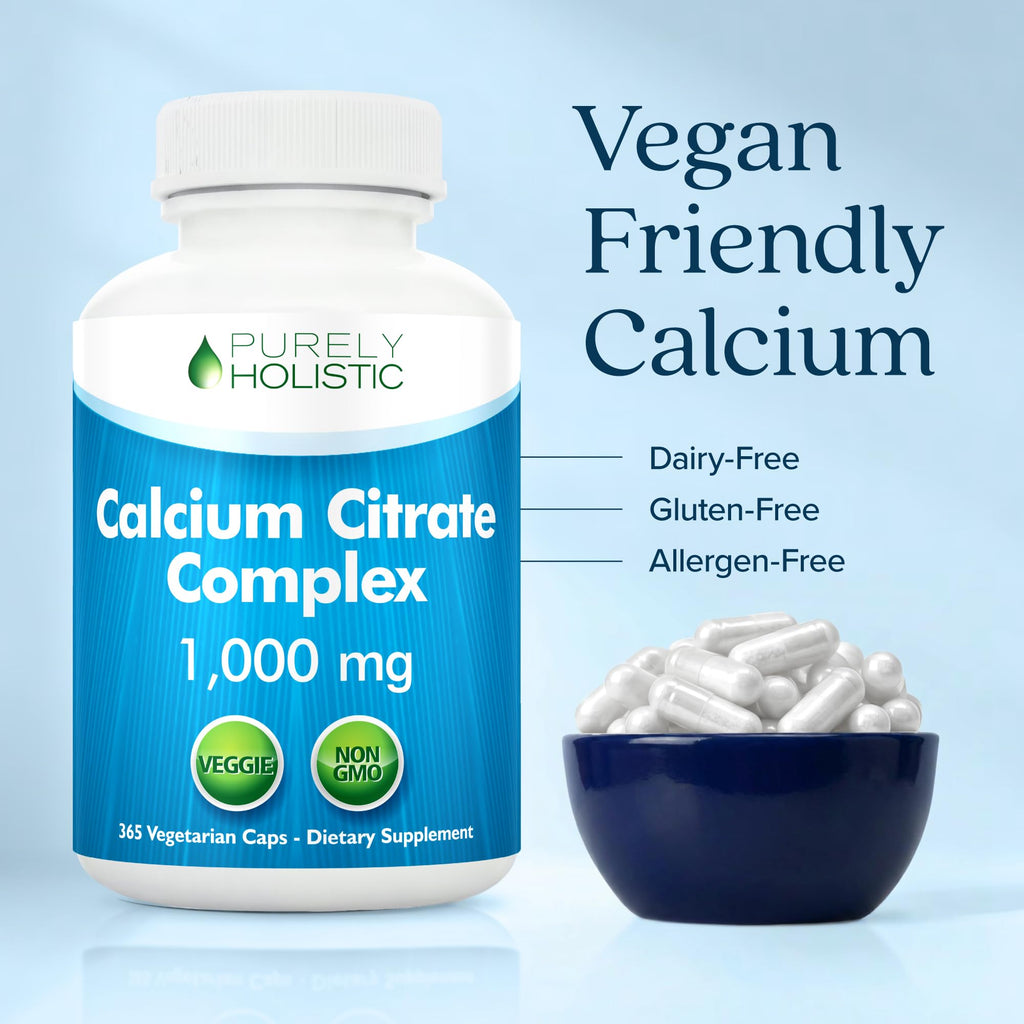 Calcium Citrate 1000mg | Healthy Bone & Teeth Support | High Absorption Cal Citrate | Gentle on Digestion | Vegan & Non-GMO | 3 Month Supply | Calcium Supplements for Women & Men | 365 Capsules
