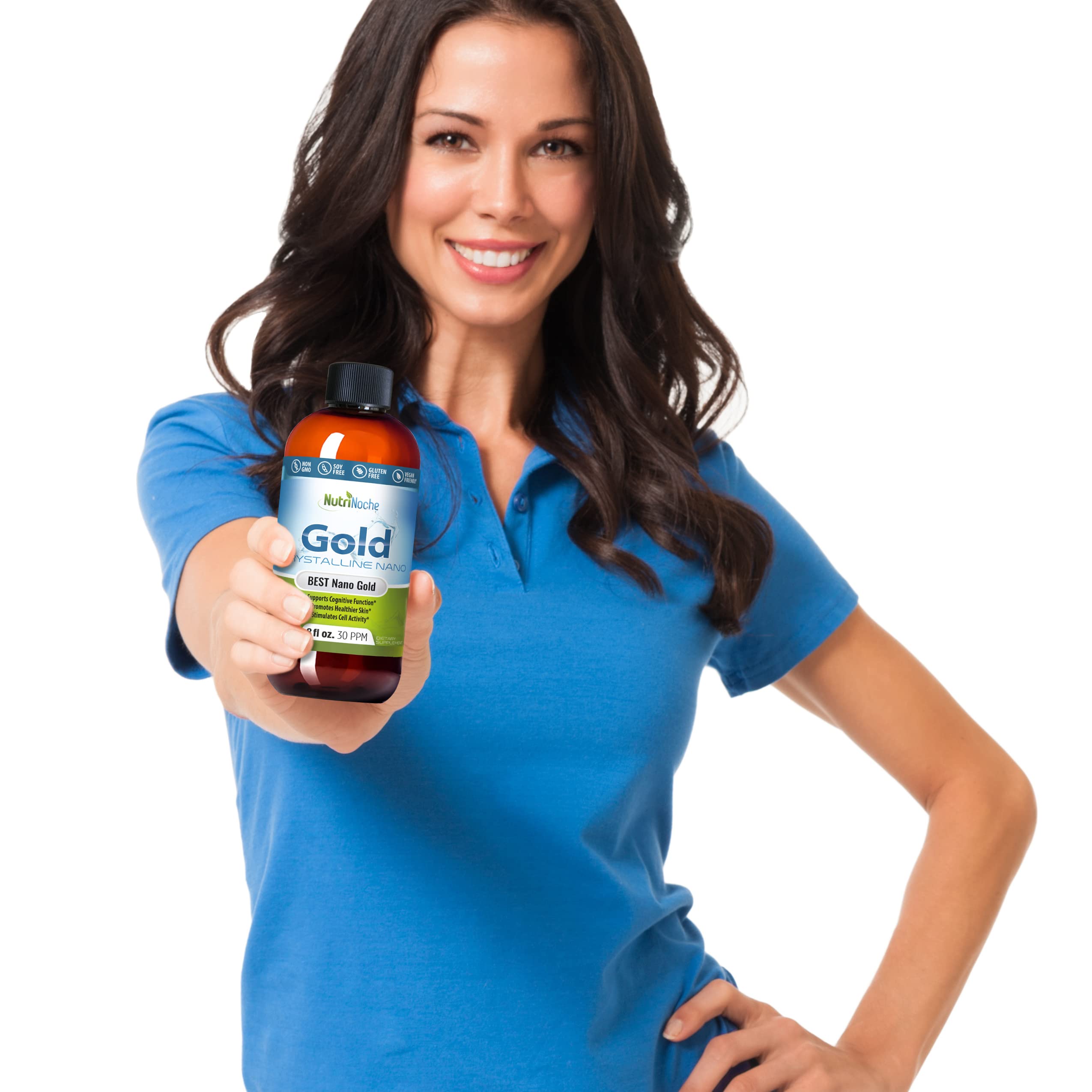 Colloidal Gold Liquid Organic Supplement by Nutrinoche - 100% Pure Nano Gold Mineral - Supports Mental Clarity, Focus & Relaxation - 8 oz Bottle - Vegan, Gluten-Free - Crystalline - 30 ppm