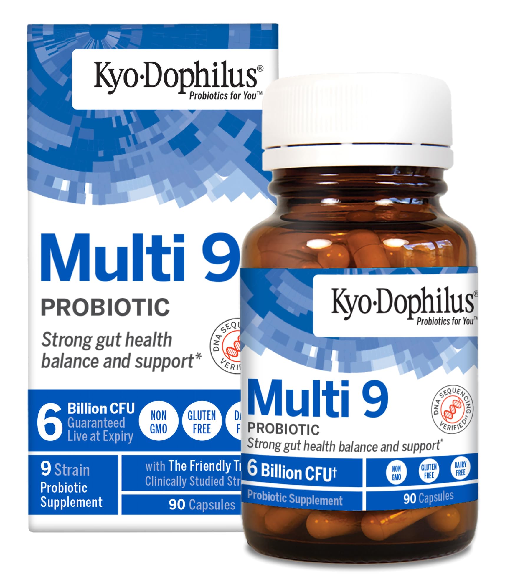 Kyolic Kyo-Dophilus Multi 9 Probiotic - Multi-Strain Probiotic Blend for Digestive Function, Healthy Gut Flora & Microbiome Support* - 6 Billion CFU - Gluten-Free - 90 Capsules (45 Servings)