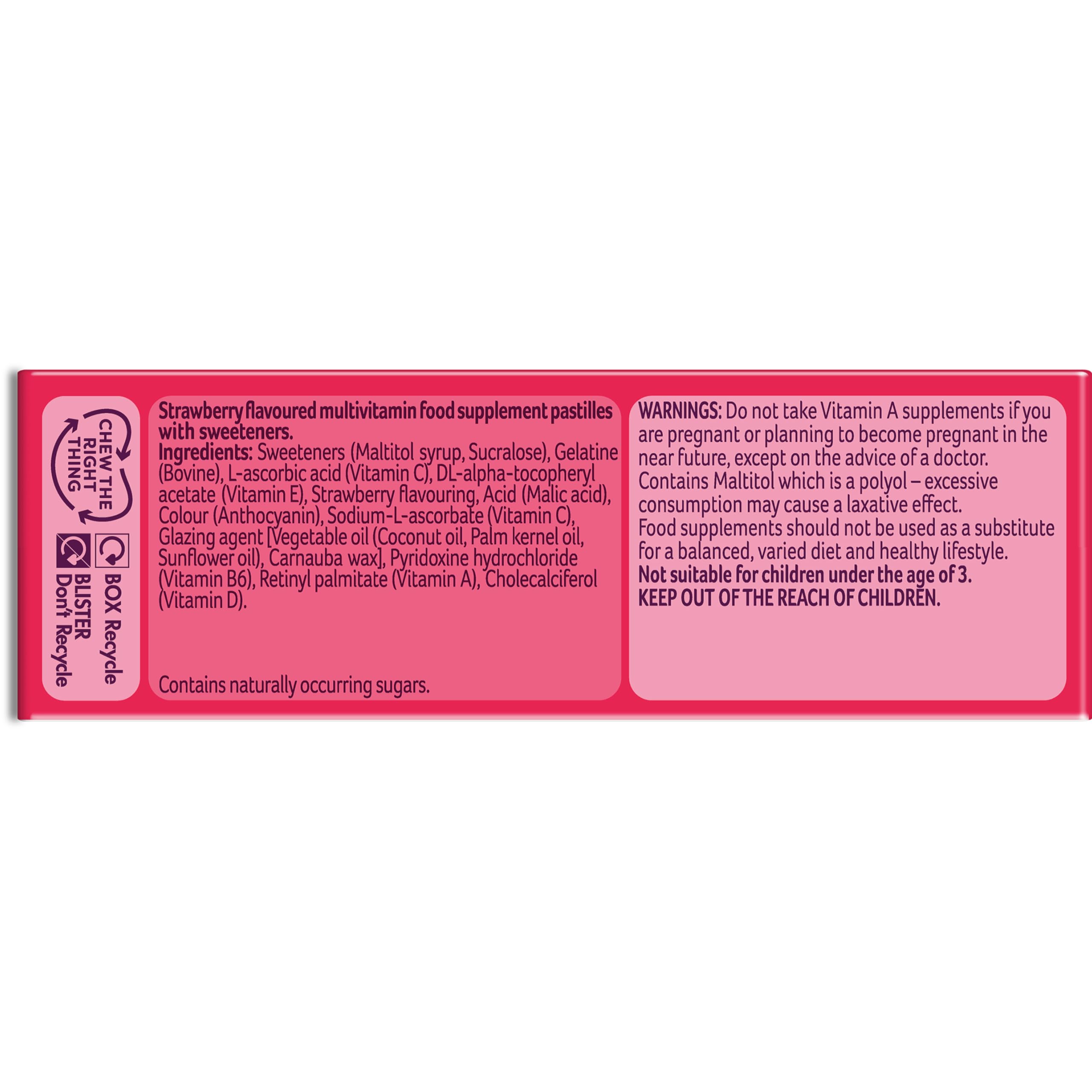 Bassetts 3 - 6 Years Strawberry Flavour 30 Chewies Multivitamins - by Bassett's