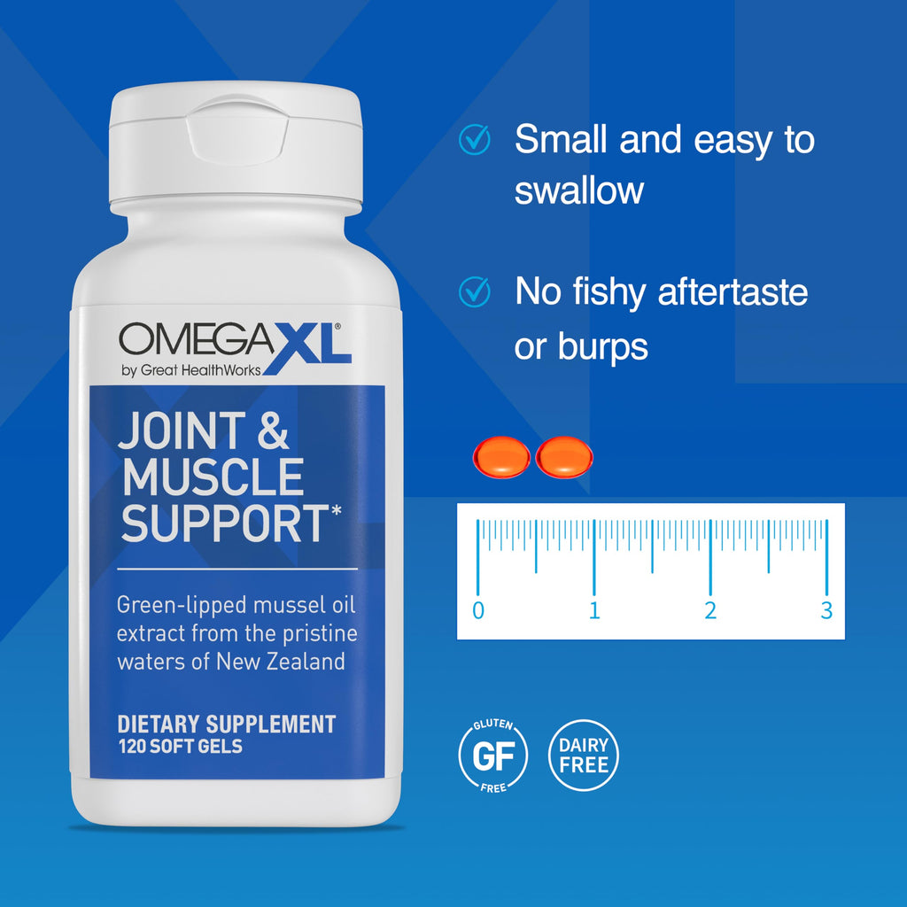 OmegaXL Joint Support Supplement - Natural Muscle Support, Green Lipped Mussel Oil, Soft Gel Pills, Drug-Free, 120 Count