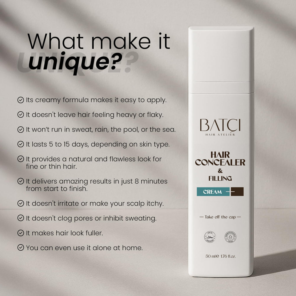 Batcı Hair Concealer & Filling Cream for Bald Spots & Thinning Hair – Waterproof, Sweat-Proof Scalp Coverage – Natural Root Touch-Up Cream for Men & Women – 1.69 Fl Oz 50 ml