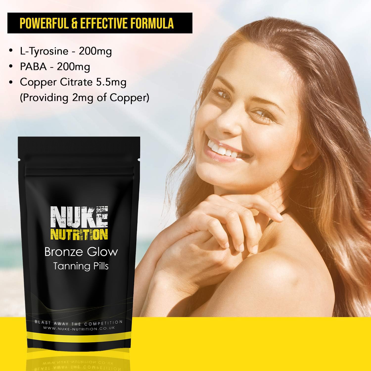 Nuke Nutrition Tanning Tablets x180 - Tanning Tablets Fast Tan Without Sun - Natural Tanning Accelerator Supplement For Your Bronze Glow - Tan Optimizer for a Sunkissed Glow - Lotion & Oil Alternative