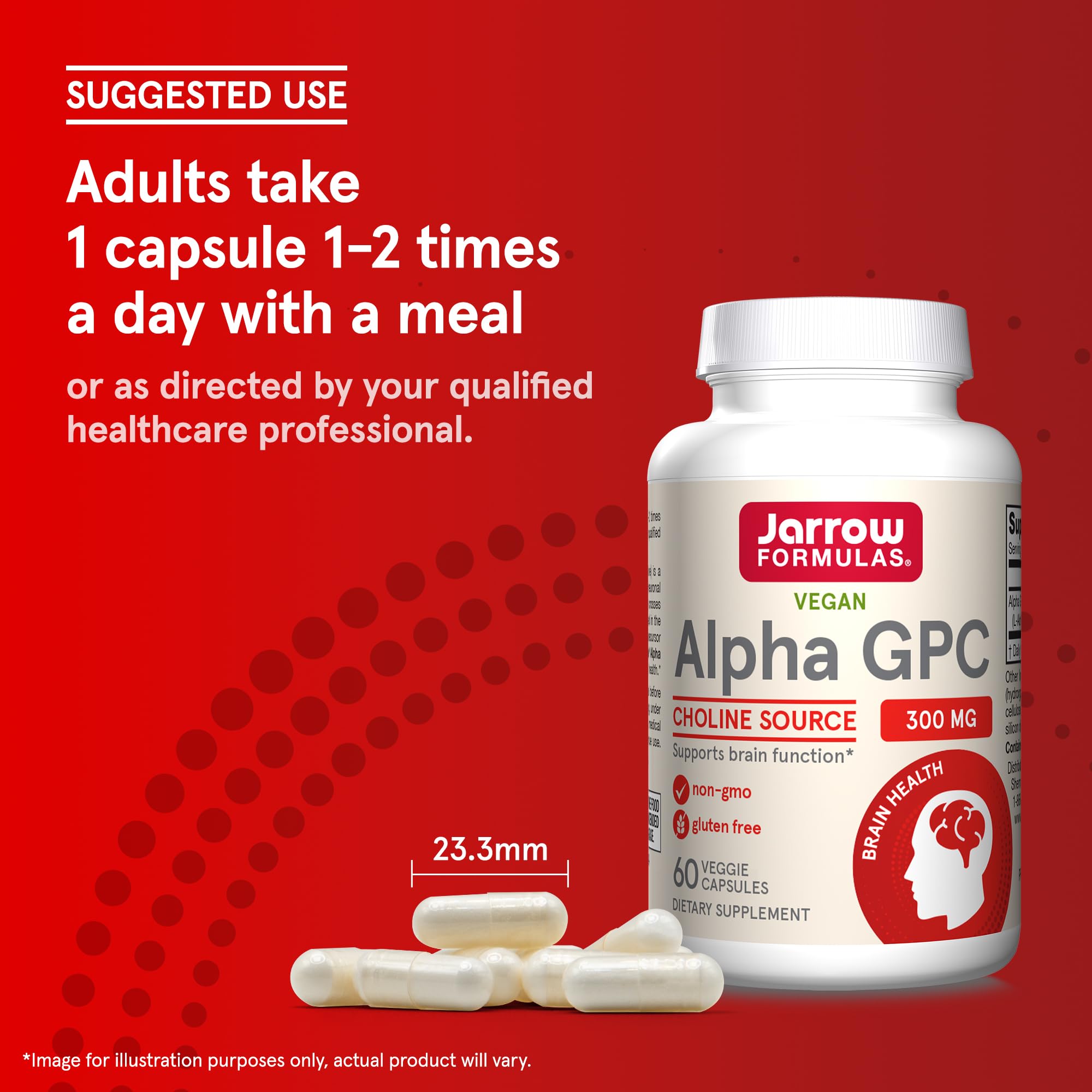Jarrow Formulas® Alpha GPC, 300mg, Dietary Supplement, Brain Health Supplements for Adults, 60 Veggie Capsules, 30 Day Supply