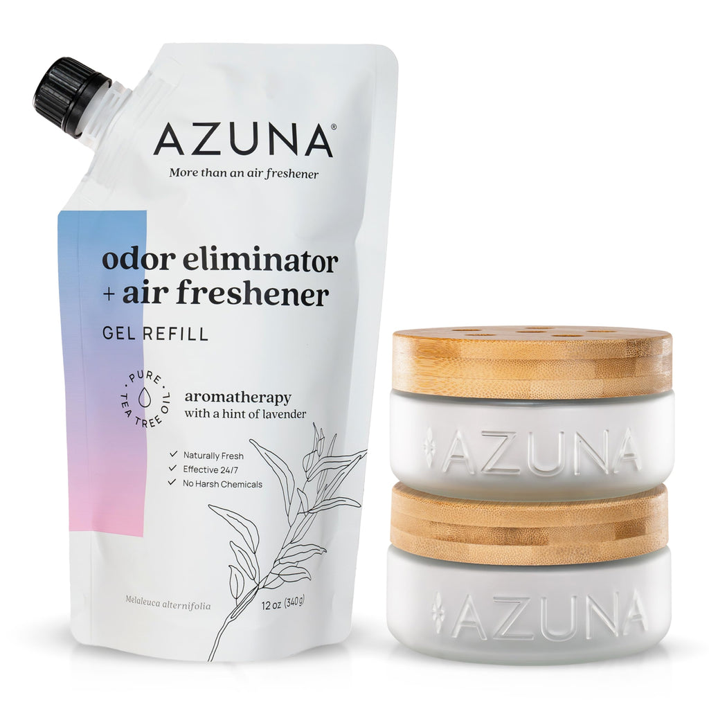 Azuna Air Freshener & Odor Eliminator for Strong Odor | 2 Room Kit Includes (2) 8 oz. Empty Luxe Glass Jars & 12 oz | Plant Powered by Australian Tea Tree Oil | Aromatherapy | Last 60-90 Days