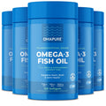 OMAPURE Fish Oil Omega 3 Supplements - Triple Strength - High EPA, DHA - IFOS Lab Tested - Supports Heart & Brain Health - Burpless Capsules - Wild Caught - (5 Bottles - 120 Softgels Per Bottle)