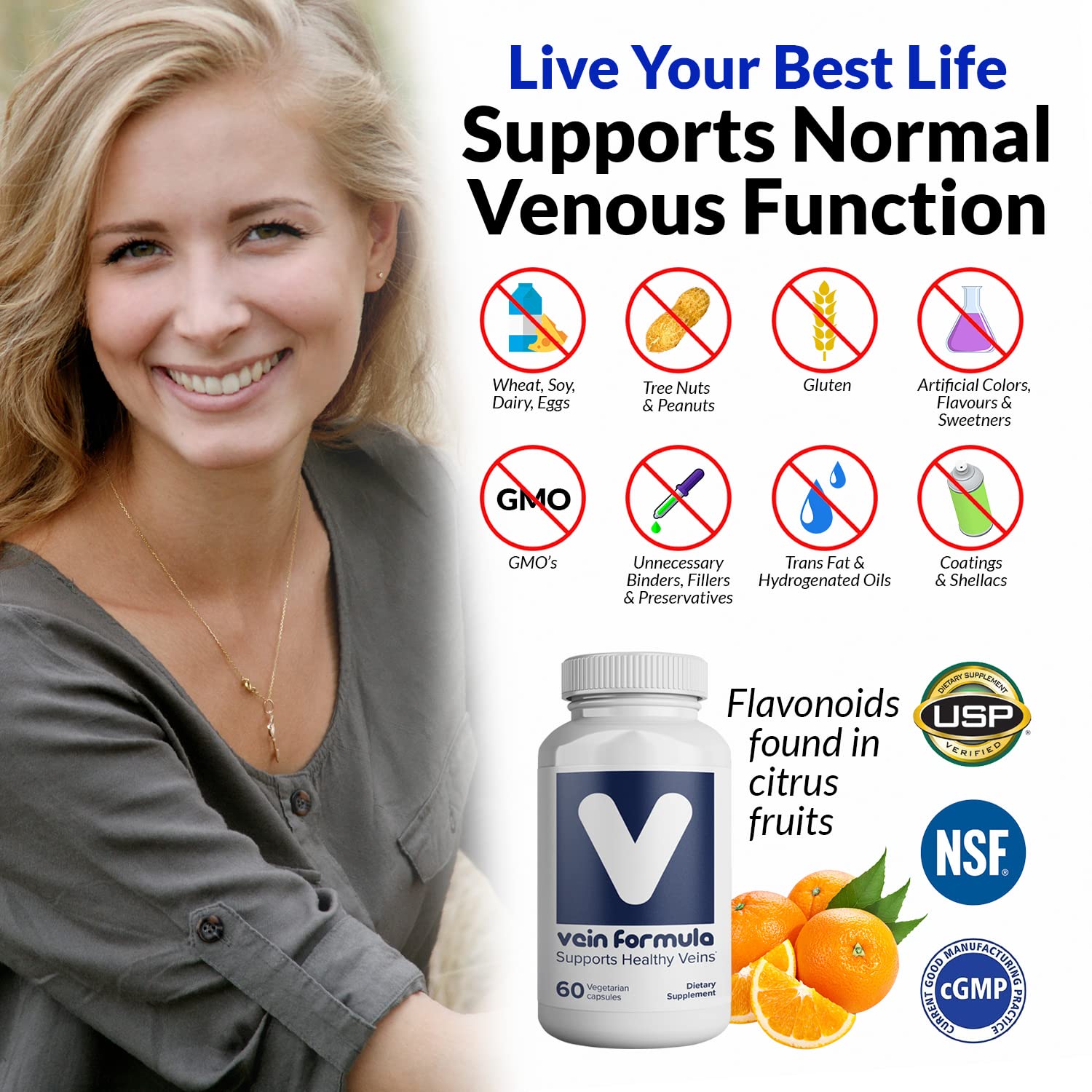 VITASUPPORTMD Vein Formula, Blood Circulation and Leg Vein Supplement, 60 Capsules, Diosmin Hesperidin 667 mg from MPFF, Micronized Bioflavonoids