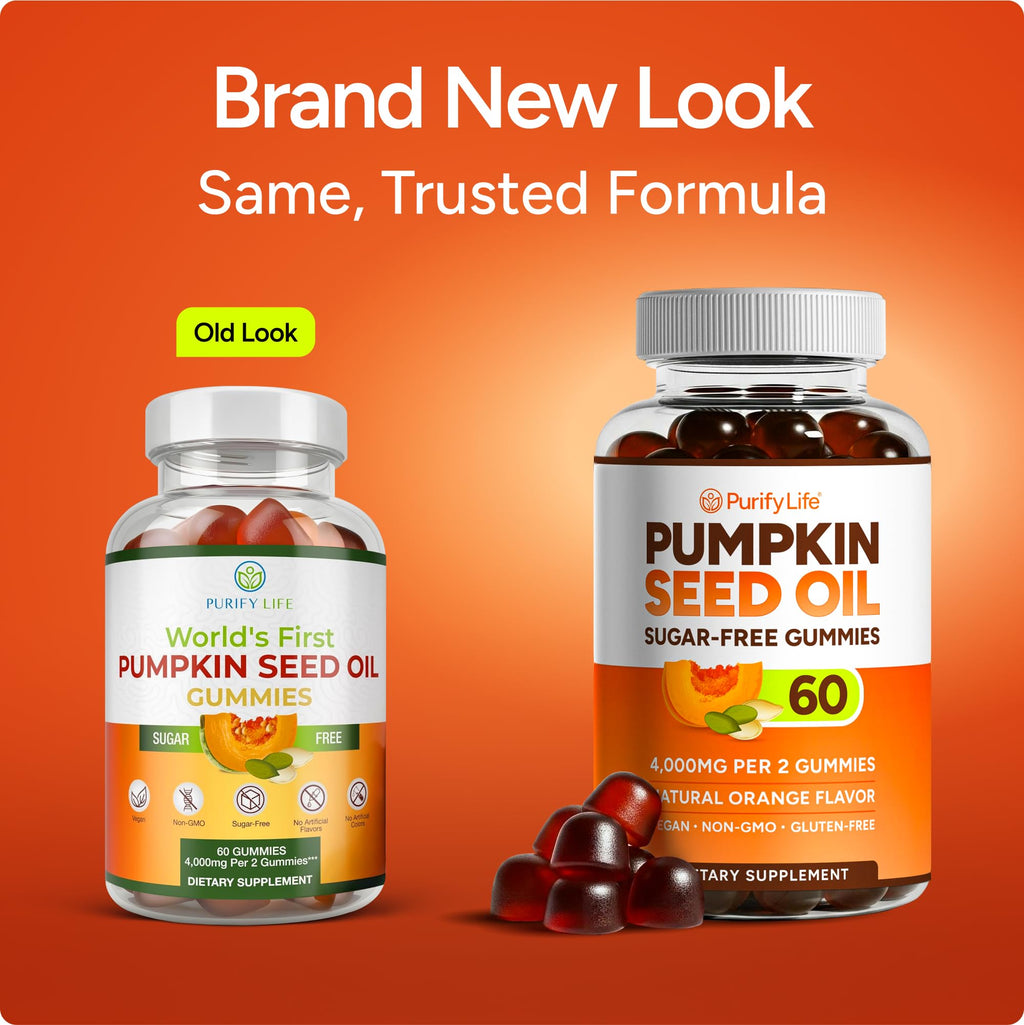 Sugar-Free Pumpkin Seed Oil Gummies (4,000mg/serving) Pumpkin Seed Oil for Hair Growth, Youthful Skin, Prostate Health, Immune & Urinary Tract Support-Natural Source of Essential Fatty Acids, 60ct