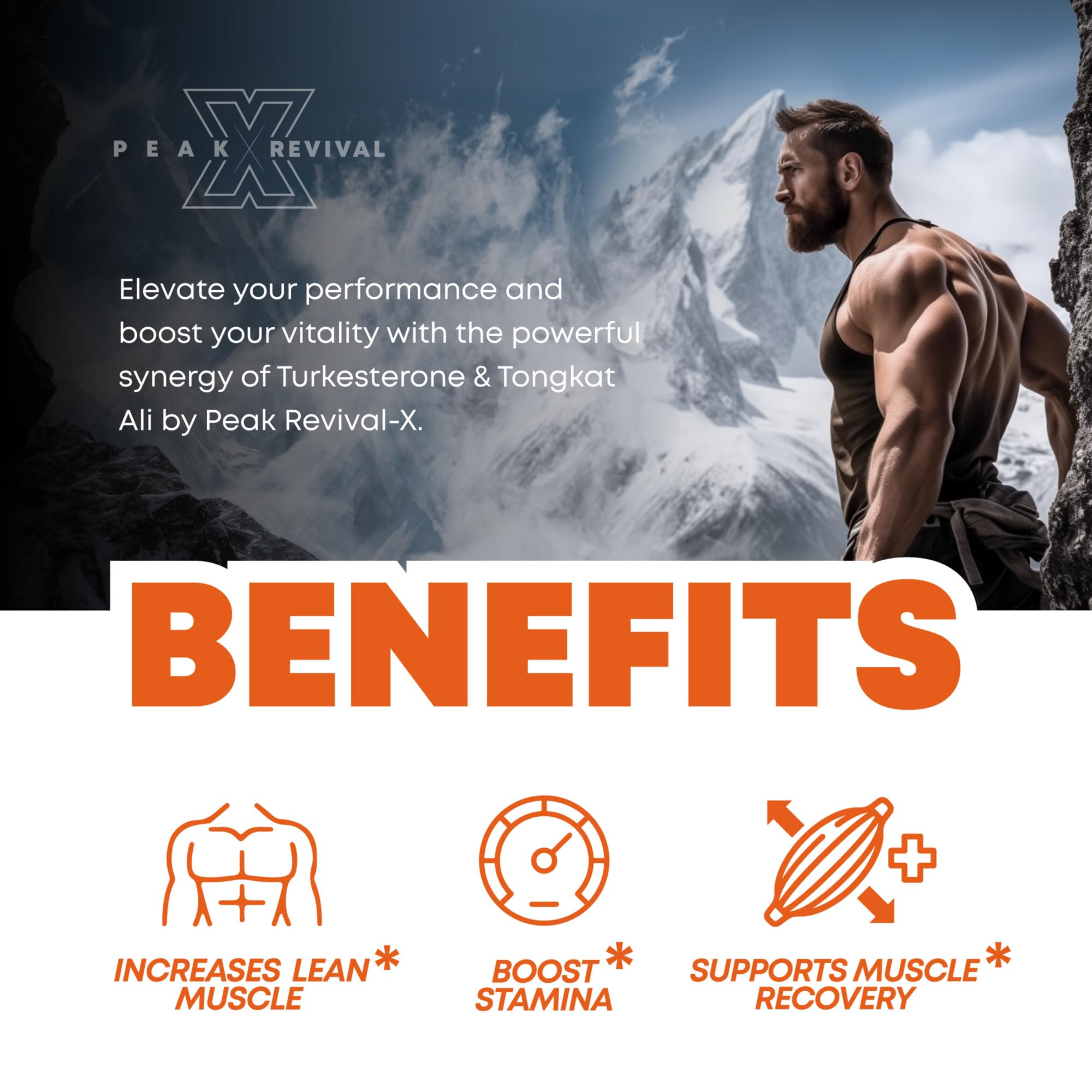 Turkesterone Tongkat Ali Supplement (500mg Ajuga Turkestanica + 250mg Tongkat Ali) 60 Capsules-Turkesterone Supplement 1000mg - Muscle Strength & Recovery Support - Made in The USA BY Peak Revival-X