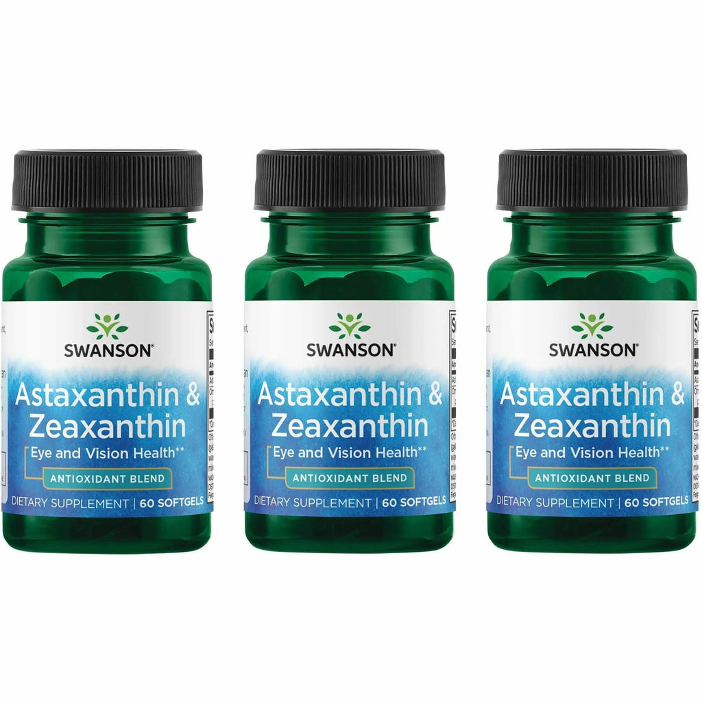 Swanson Astaxanthin & Zeaxanthin Eye Health Supplement for Screen-Heavy Professionals with 4 mg Astaxanthin & 4 mg OmniXan Zeaxanthin (60 Softgels, 3 Pack)