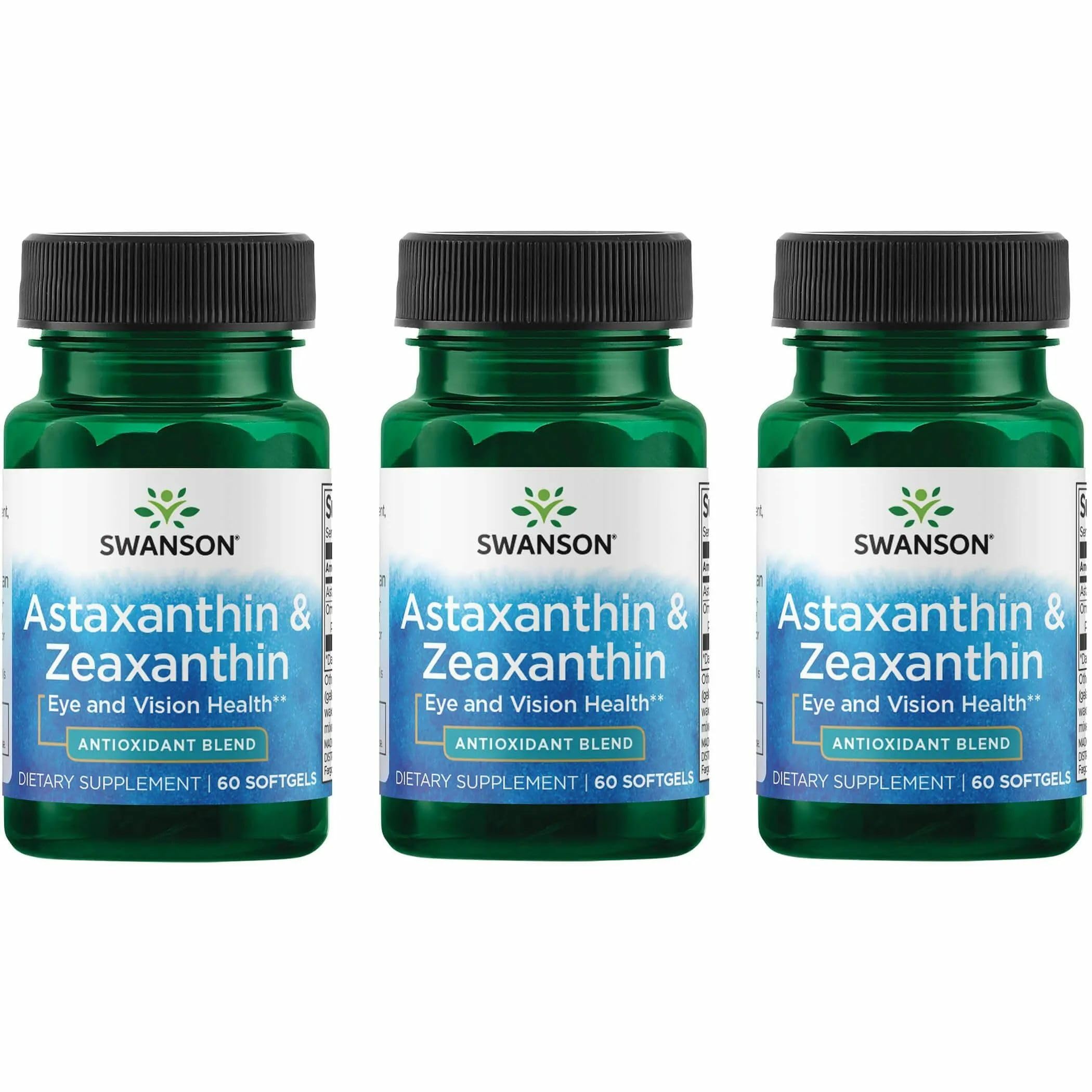 Swanson Astaxanthin & Zeaxanthin Eye Health Supplement for Screen-Heavy Professionals with 4 mg Astaxanthin & 4 mg OmniXan Zeaxanthin (60 Softgels, 3 Pack)