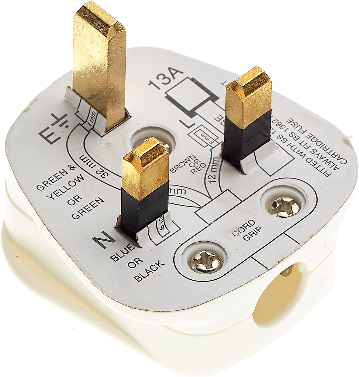 PLUSHA UK 3 Pin Plug, Fused Plug, Rewireable 3 Pin Plug UK with Cord Grip Heavy Duty 13 Amp White Electrical Main Plugs for Home, Office, Appliances Pack of 3