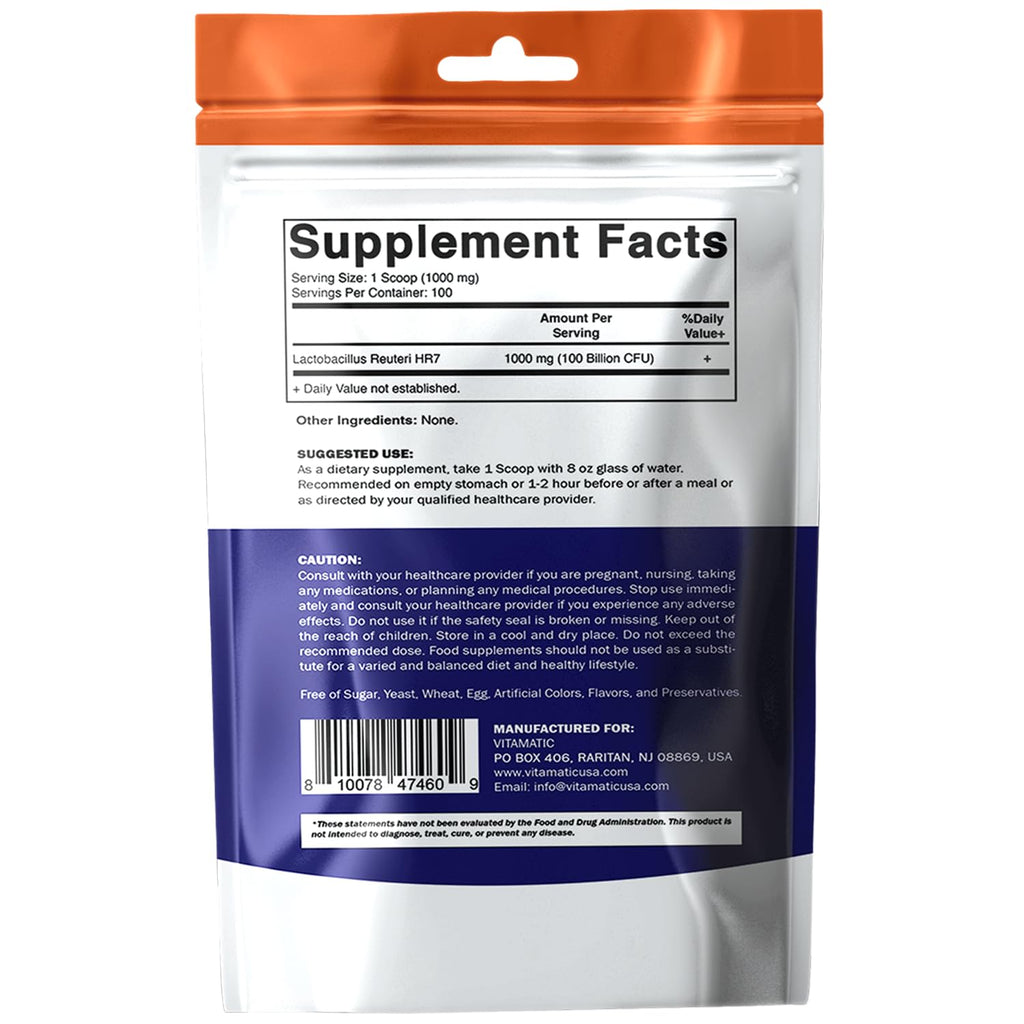 Vitamatic Lactobacillus Reuteri Probiotic Powder - Digestive Health Support - 100 Gram (3.5 OZ) - 100 Servings