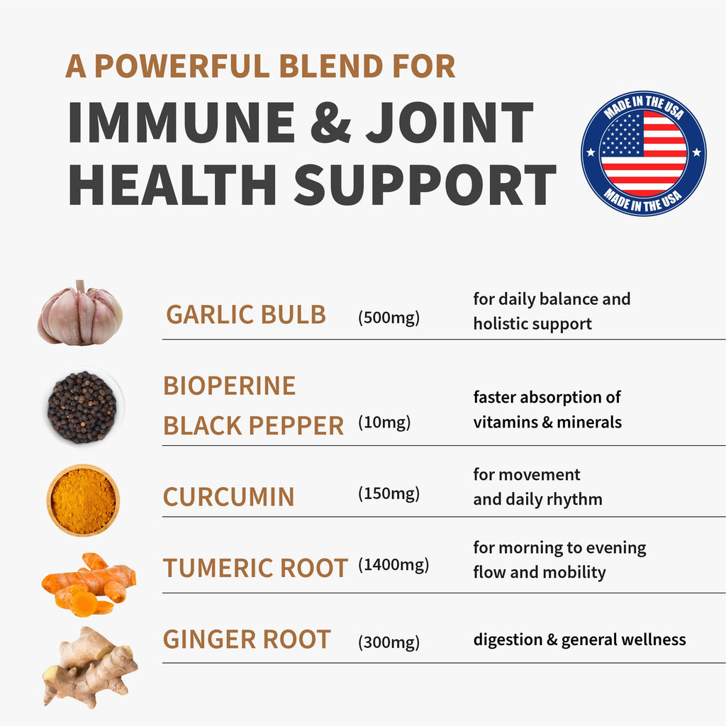 4-in-1 Turmeric Joint Support Supplements with Garlic and BioPerine - 2360 mg High Potency Herbal Blend for Mobility, Everyday Flexibility, Digestive Comfort, Active Aging Support (120ct, Pack of 4)