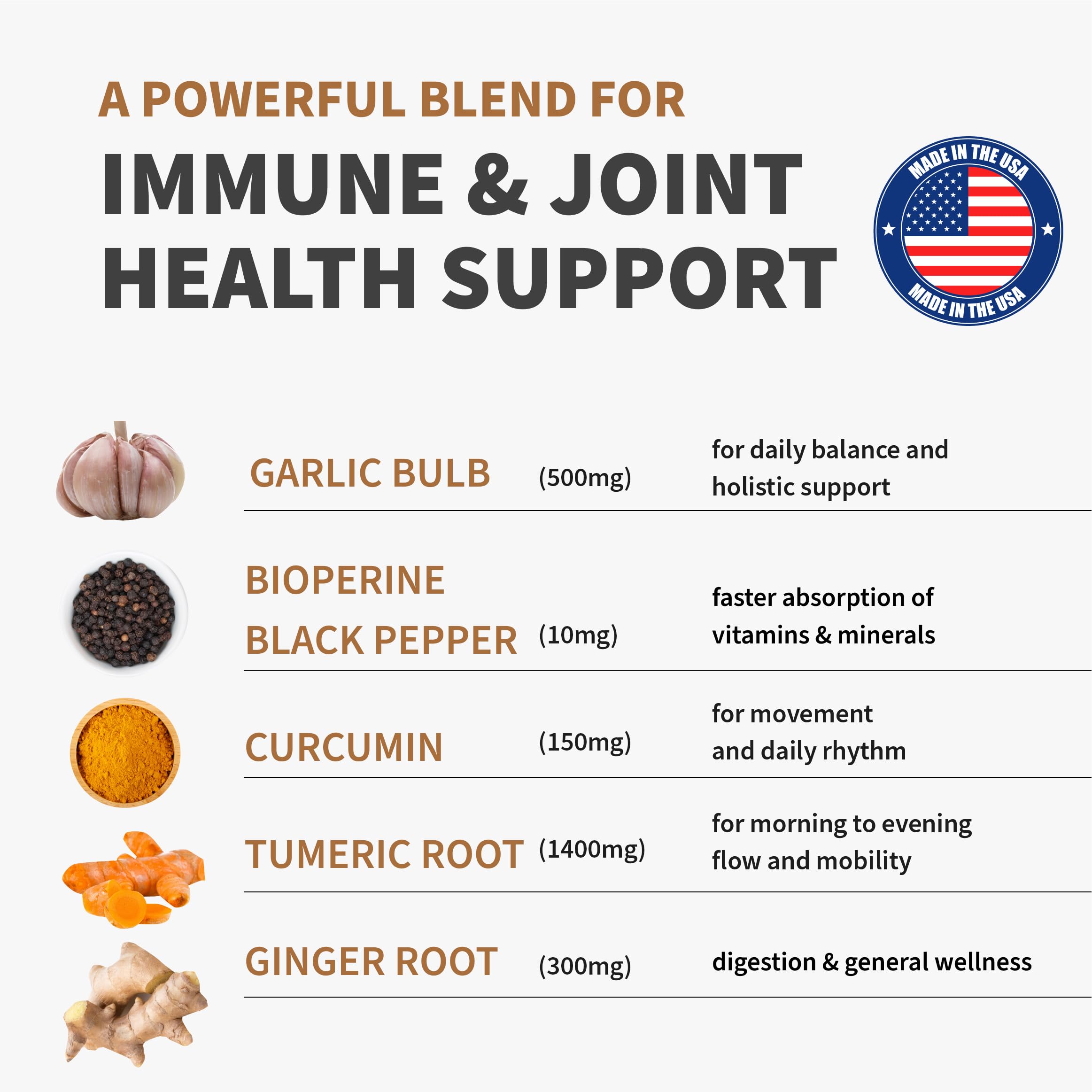 4-in-1 Turmeric Joint Support Supplements with Garlic and BioPerine - 2360 mg High Potency Herbal Blend for Mobility, Everyday Flexibility, Digestive Comfort, Active Aging Support (120ct, Pack of 4)