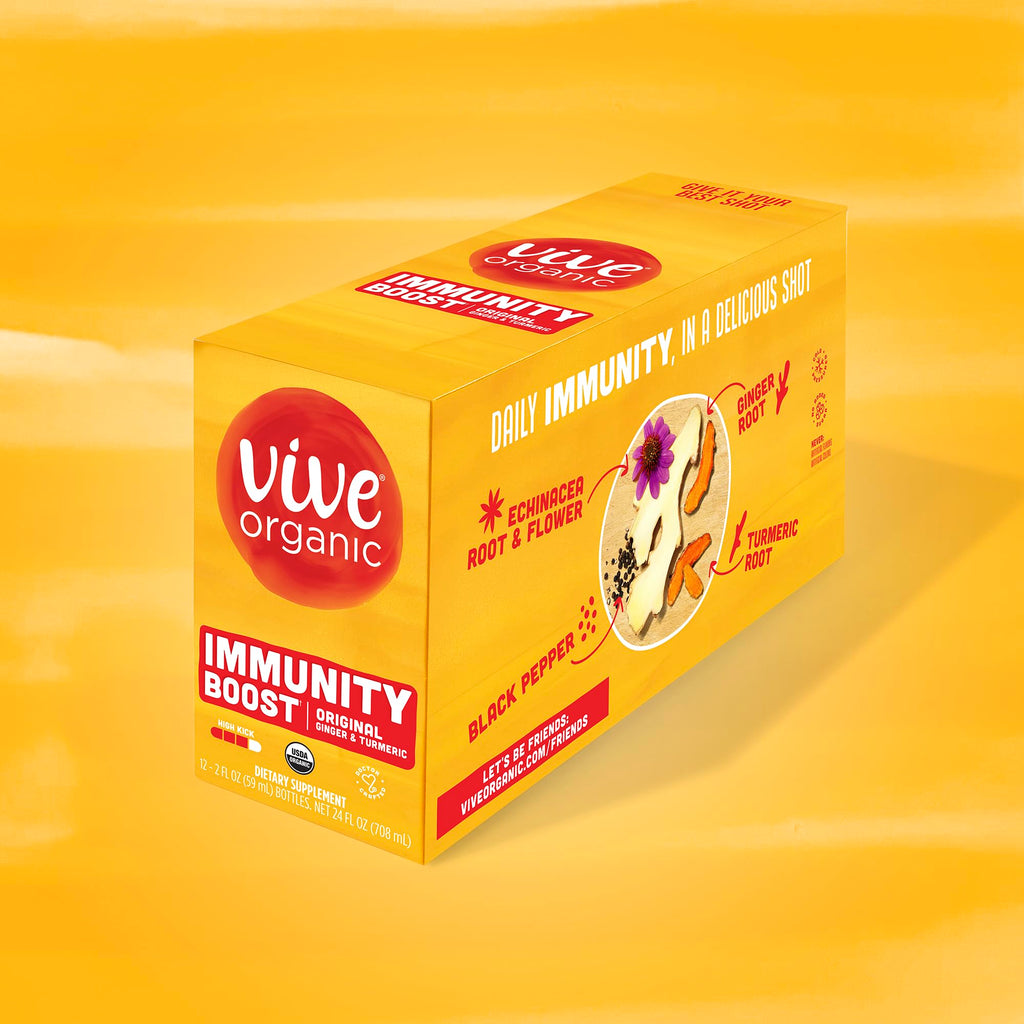 Vive Organic Immune Support Shot, Cold-Pressed Ginger, Turmeric, & Echinacea, Gluten Free, Vegan, Immunity Boost Original, 2 Fl Oz (Pack of 12)