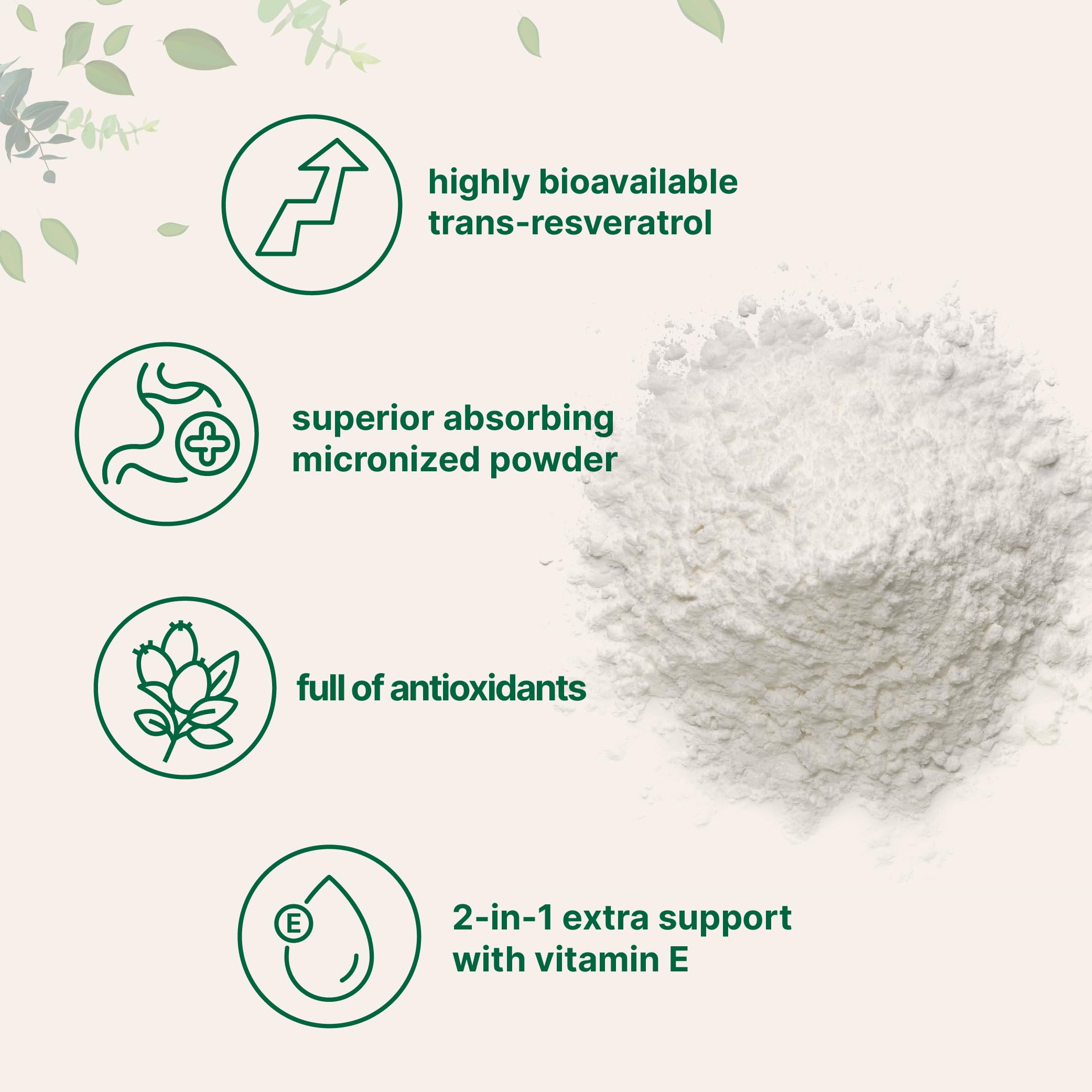 Pure Trans-Resveratrol Powder with Vitamin E, 5 Ounce, 2 in 1 Formula, Micronized Powder for Better Absorption, Premium Resveratrol Supplement, Super Antioxidant