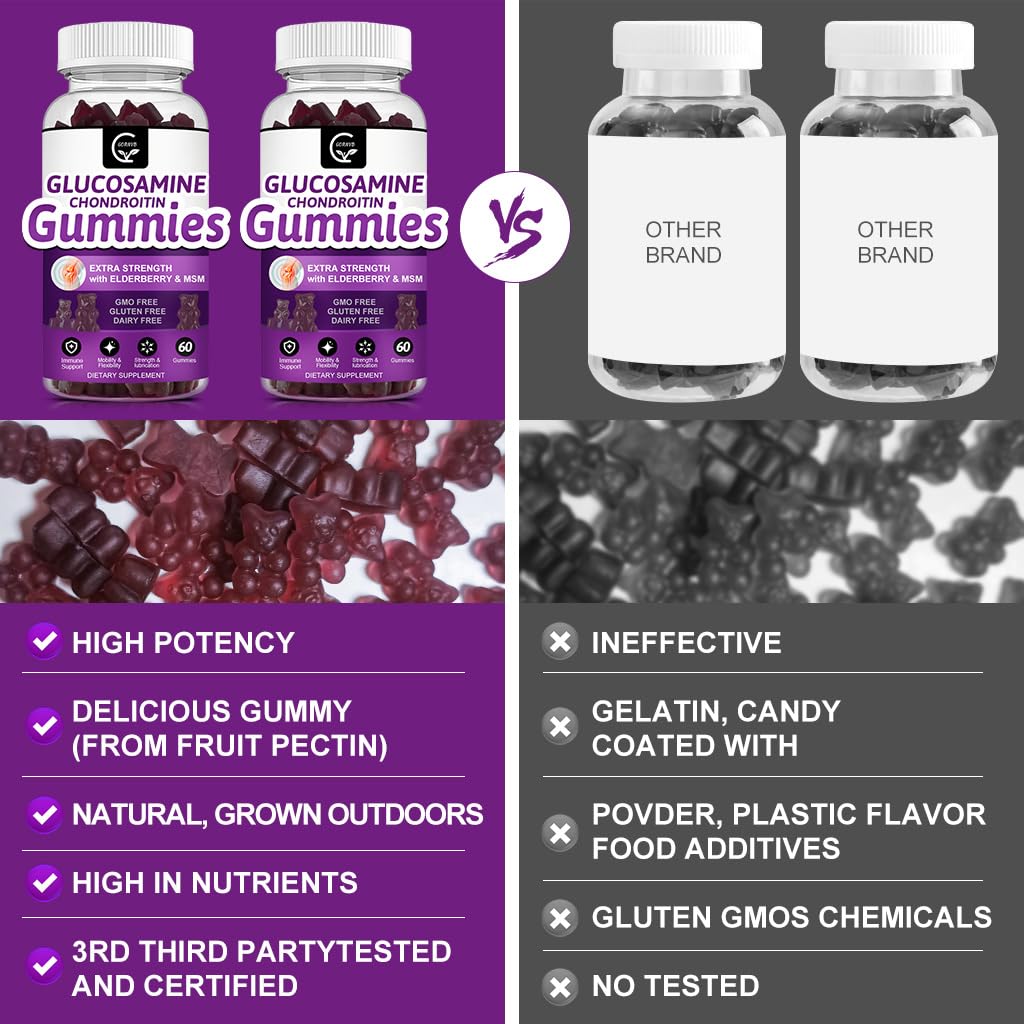 GORNVB Glucosamine Chondroitin Gummies with MSM & Elderberry Extra Strength - Flexibility Support, Antioxidant Immune Support Supplement for Adults, Men & Women - 60 Chondroitin Gummies (2 Pack)