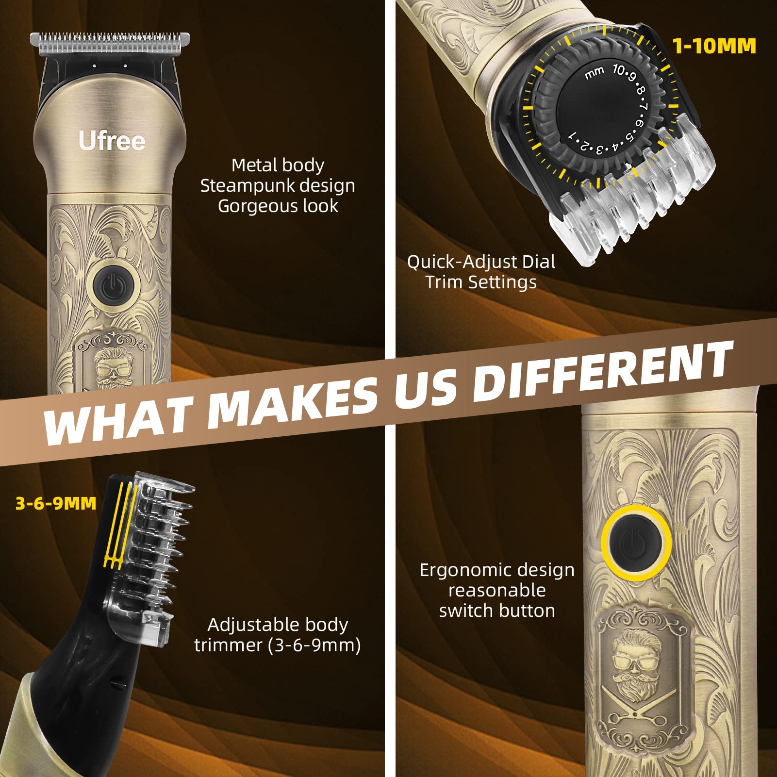 Ufree Beard Trimmer for Men, Electric Razor Shaver, Cordless Hair Clipper Shaving Kit for Mustache Body Nose Ear Hair Facial, Adjustable Beard Grooming Kit Father Birthday Gifts for Men Husband Dad