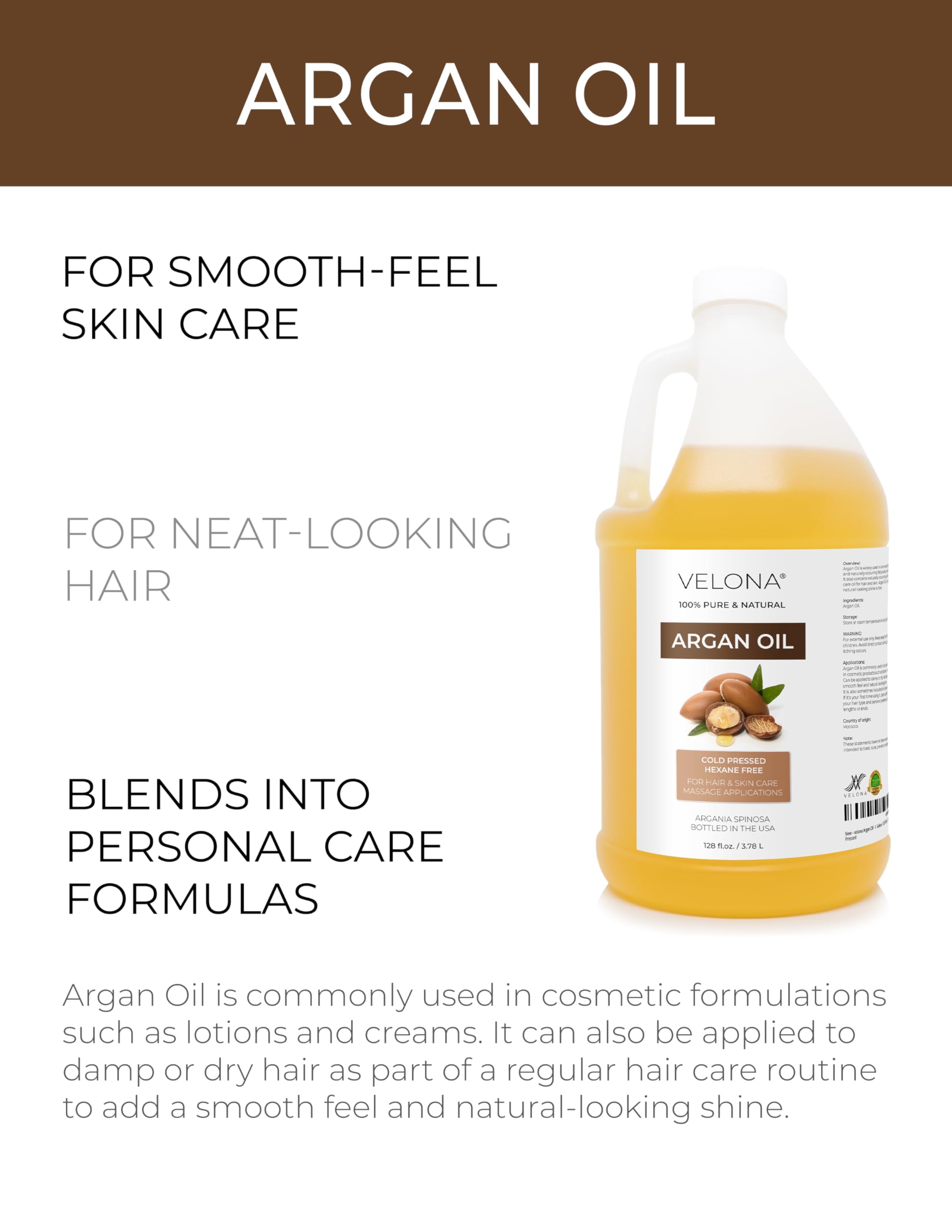 velona Argan Oil - 64 Fl Oz | 100% Pure and Natural | Morocco Oil | Skin, Body and Face Care | Nails Protector | Unrefined, Cold Pressed