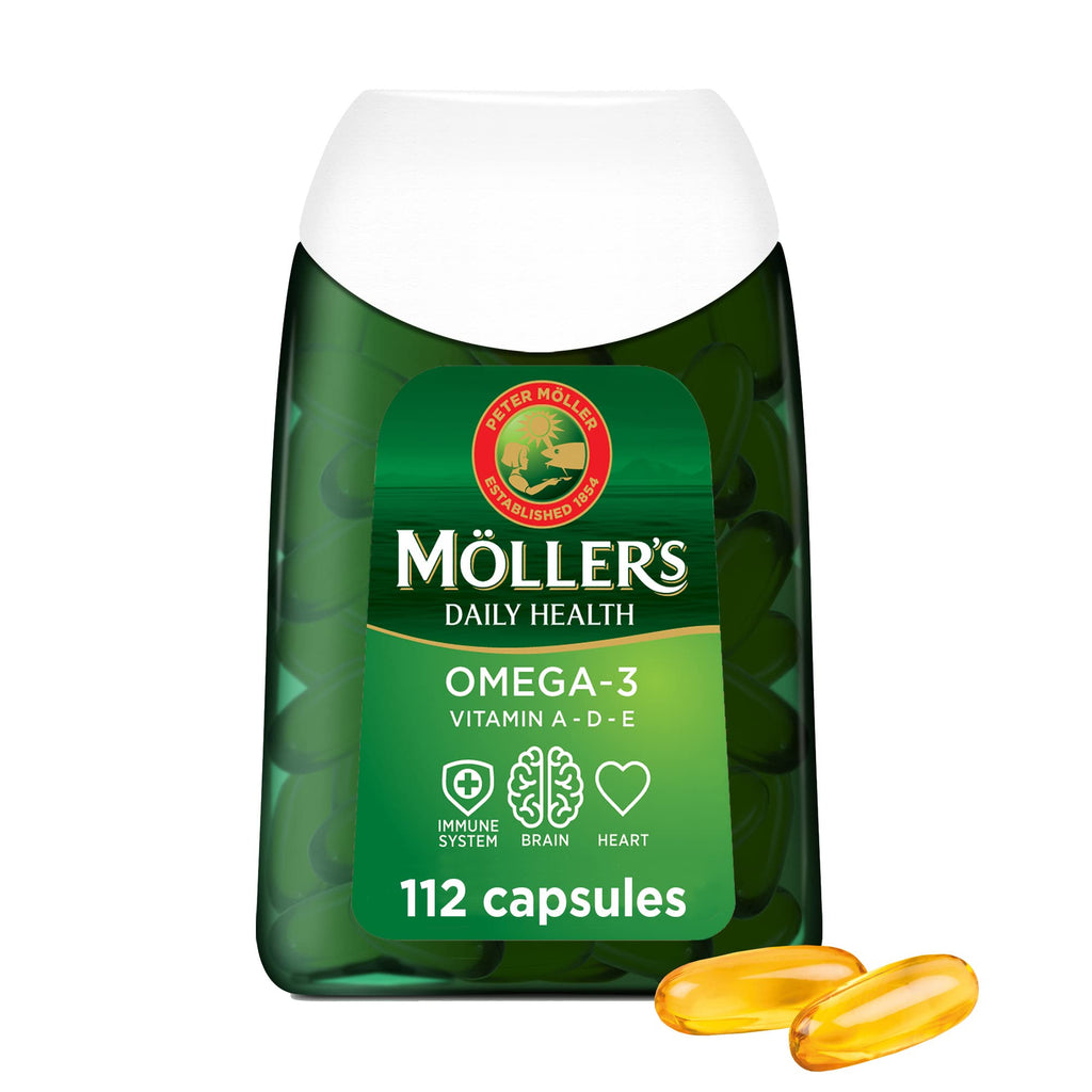 Moller?s ® | Omega 3 Kapseln | Fischöl | Skandinavische Omega-3 Nahrungsergänzungsmittel mit EPA, DHA, Vitamin A, D und E | 166 Jahre alte Marke | Gesundheit für jeden Tag | 112 Kapseln