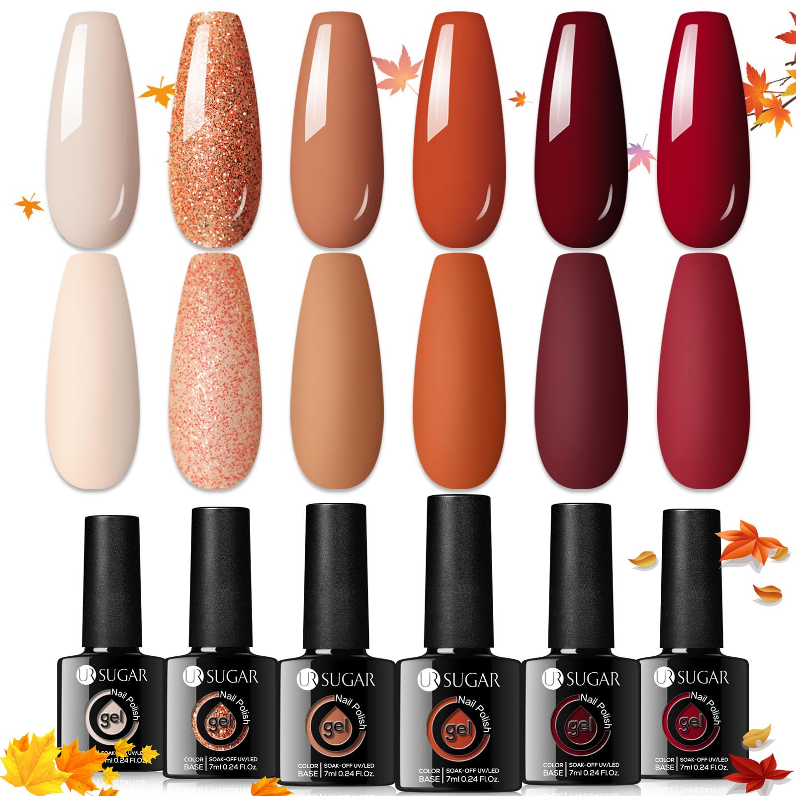 UR SUGAR Gel Nail Polish Set, 6 Colours Nail Polish Set for All Seasons Light Pink Soak Off U V Lamp Nails Varnish Sets Valentine's Day Gift Box for Women Girls