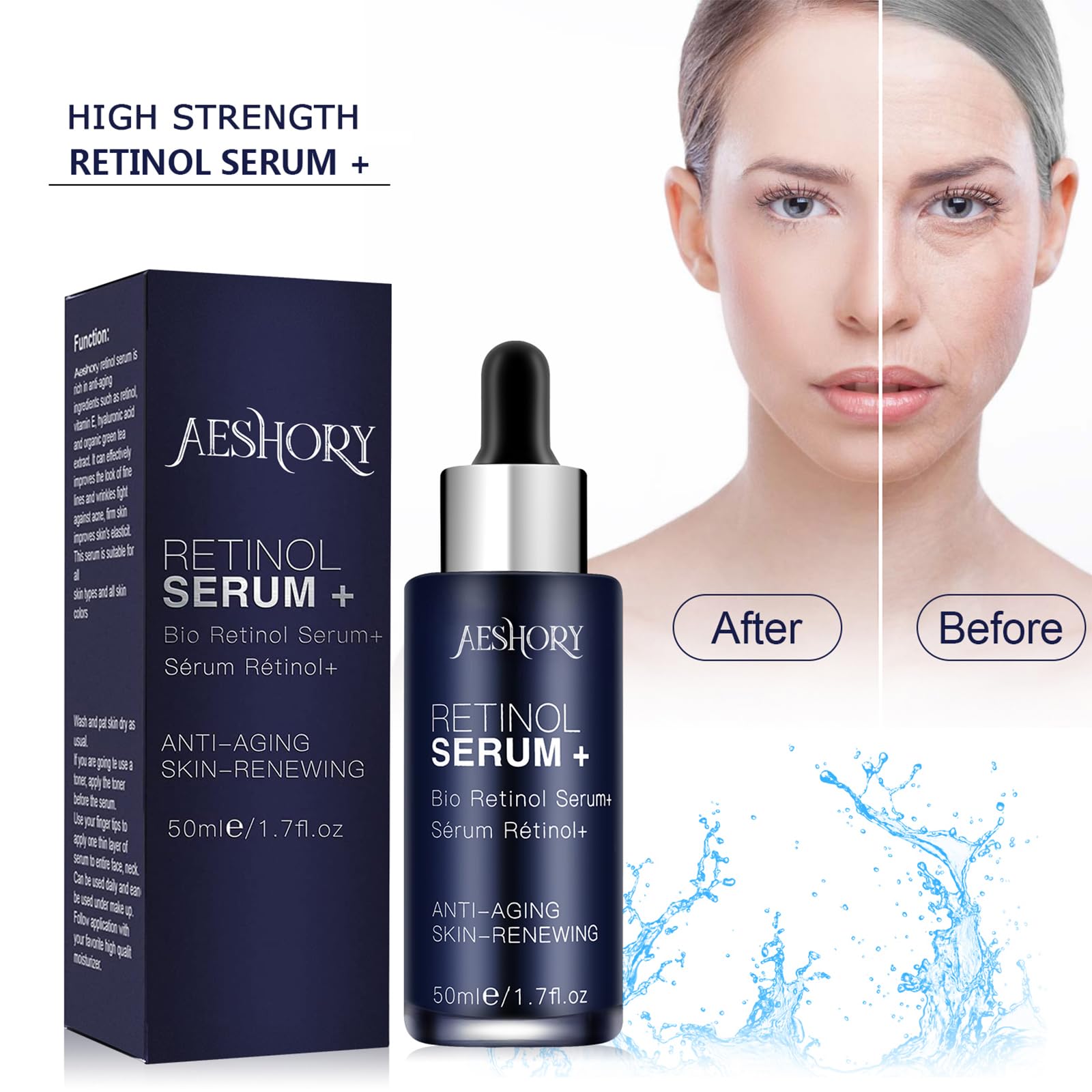 Retinol Serum for Face/Neck/Eyes 50ml, High Strength with 5% Retinol, 30% Vitamin C, Vitamin E & Hyaluronic Acid - Anti Aging Facial Serum for Moisturizing, Fine Line and Wrinkles, Skin Repair