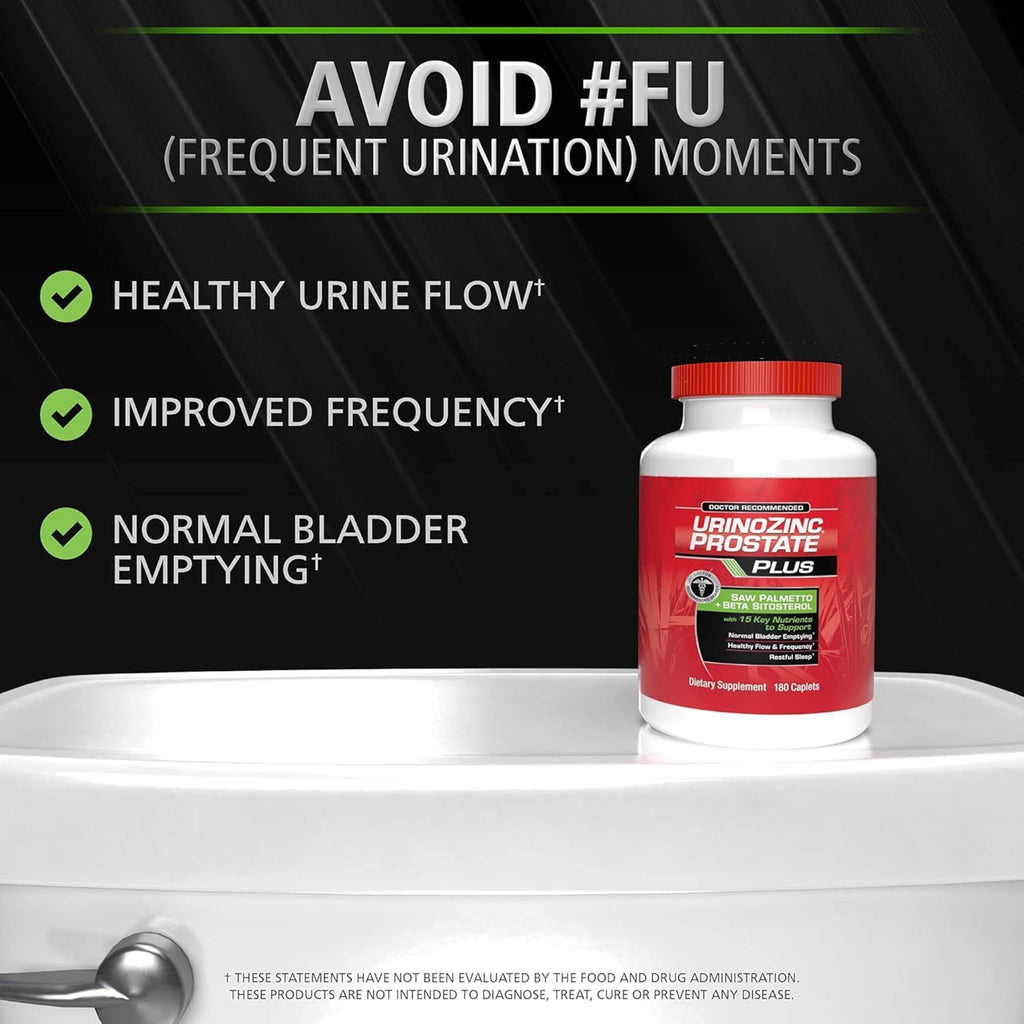 Urinozinc Plus - Prostate Supplement with Beta Sitosterol & Saw Palmetto – Reduce Frequent Urination Concerns & Support Your Prostate Health, 180 Caplets