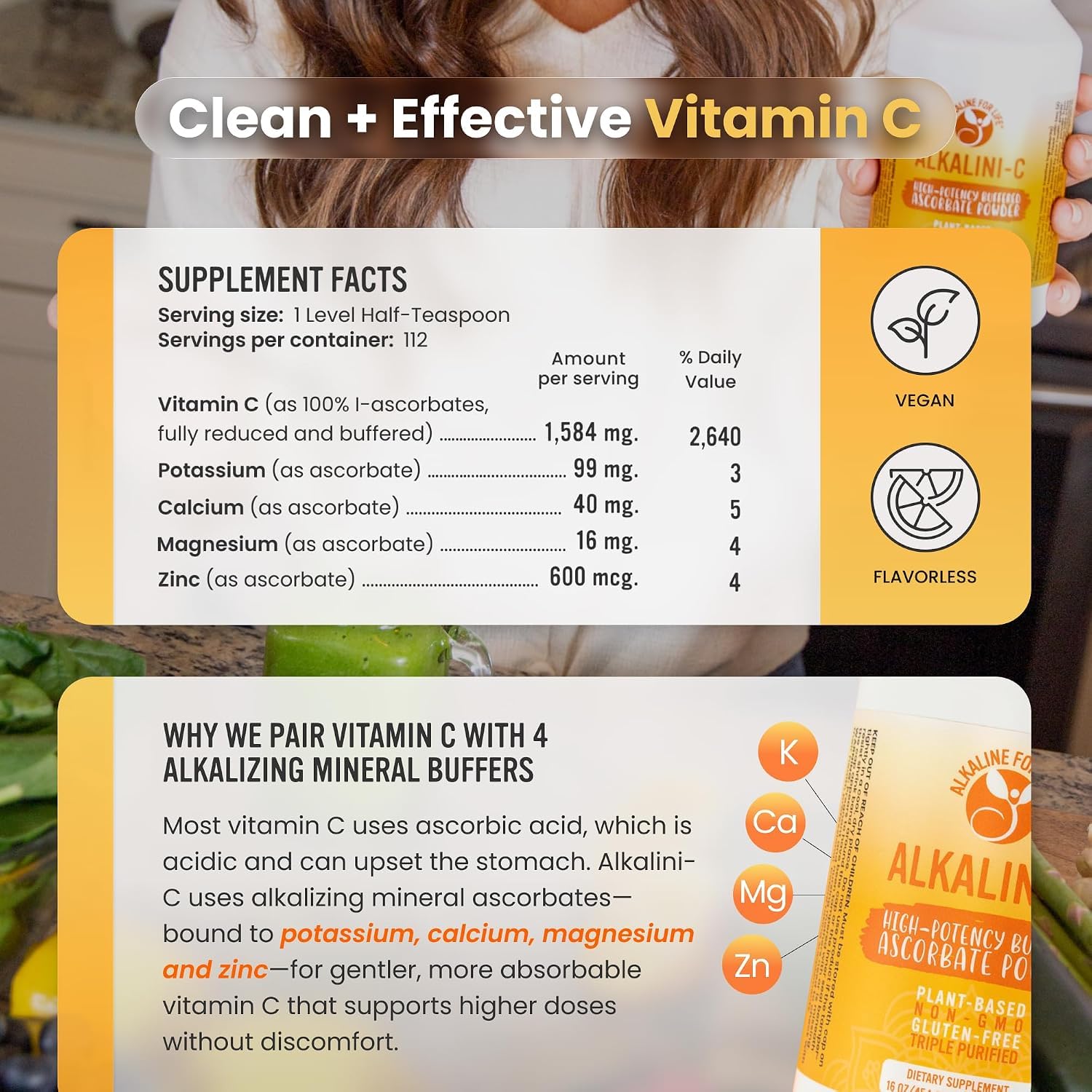 Alkaline for Life Alkalini-C Buffered Vitamin C Powder, Corn-Free