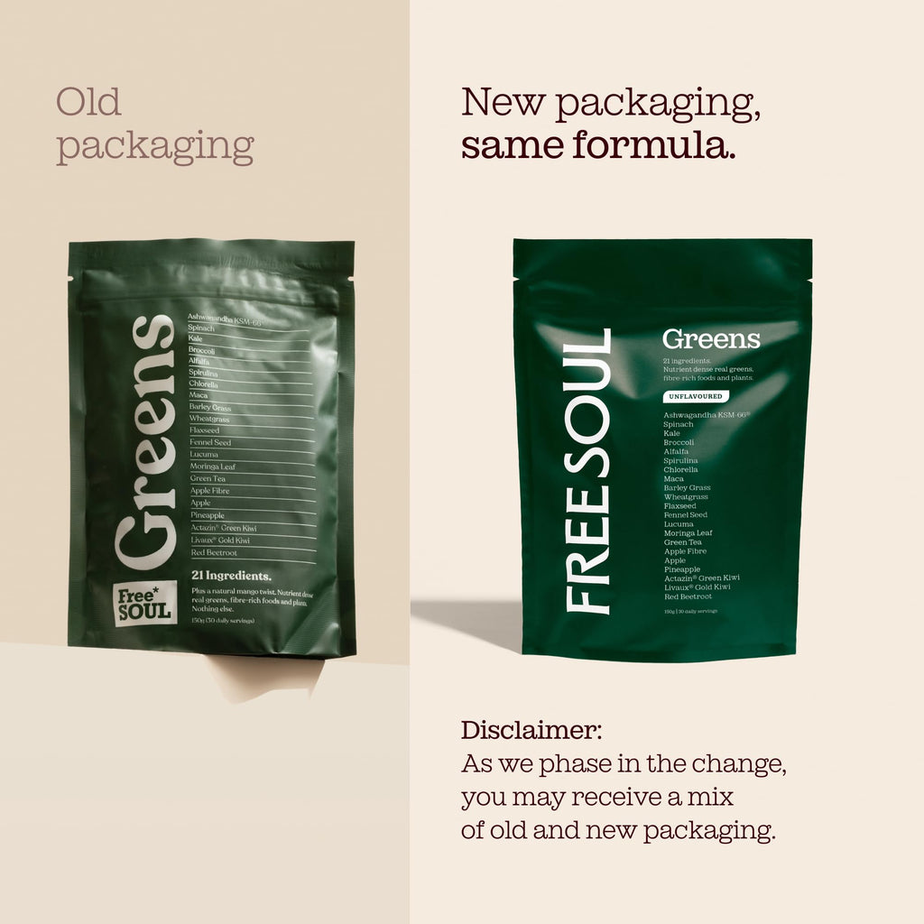 Free Soul Greens | 21 Advanced Greens, Superfoods, and Adaptogens Including KSM-66 Ashwagandha, Vegan & Gluten-Free, Advanced Natural Formula | UK Made | 30 Servings | Original Flavour