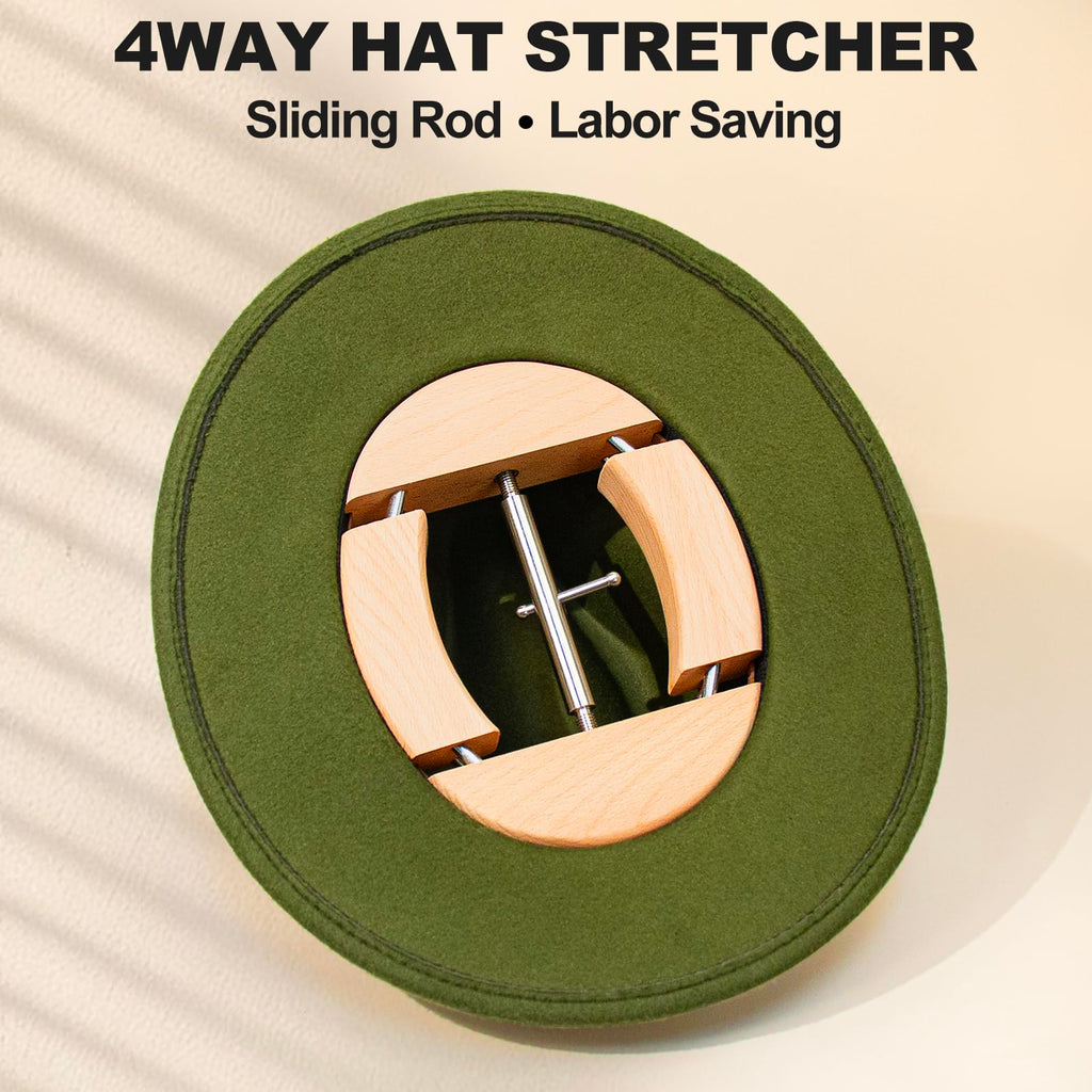 4 Way Hat Stretcher for Fitted Cowboy Hats Caps Stretcher for Men Fits All Caps - Beech Wood, Heavy Duty of Hat Extender Widener Shaper Large Size Enlarger, Beech + Stainless Steel, Large-X-Large