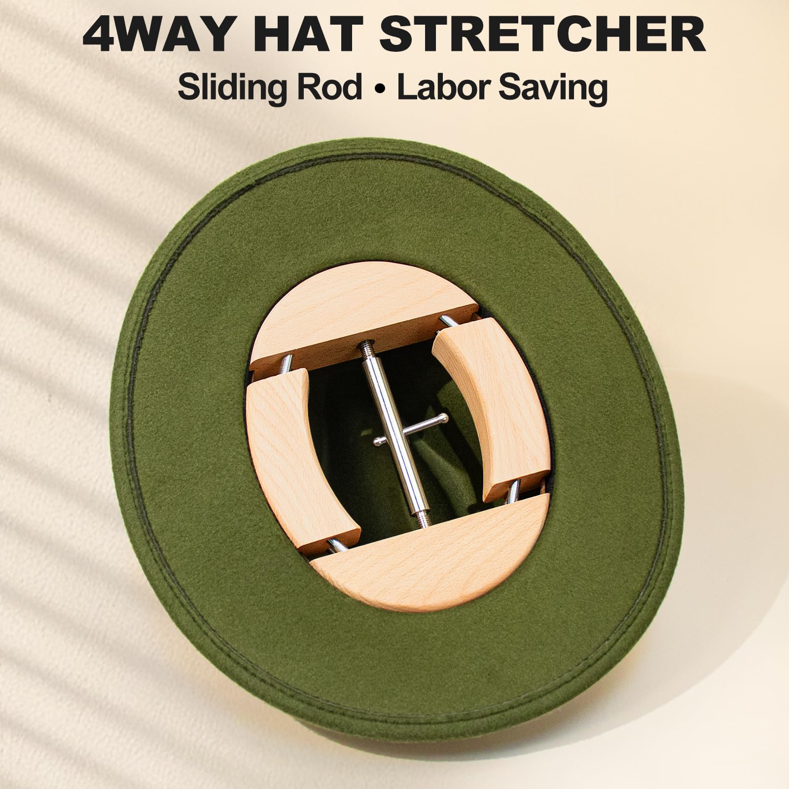 4 Way Hat Stretcher for Fitted Cowboy Hats Caps Stretcher for Men Fits All Caps - Beech Wood, Heavy Duty of Hat Extender Widener Shaper Large Size Enlarger, Beech + Stainless Steel, Large-X-Large