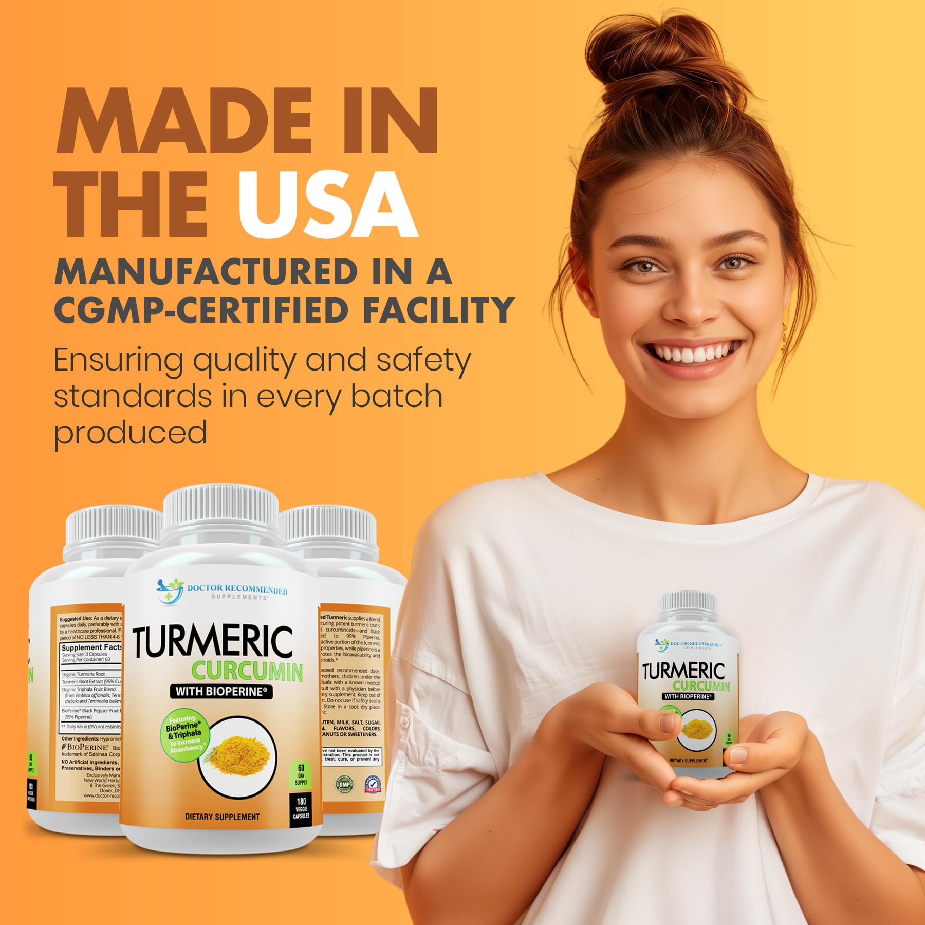 Turmeric Curcumin Supplement - 2250mg/d - Veggie Caps - 95% Curcuminoids with Black Pepper Extract (Bioperine) - 750mg Capsules - 100% Organic - Most Powerful Turmeric (Pack of 3)