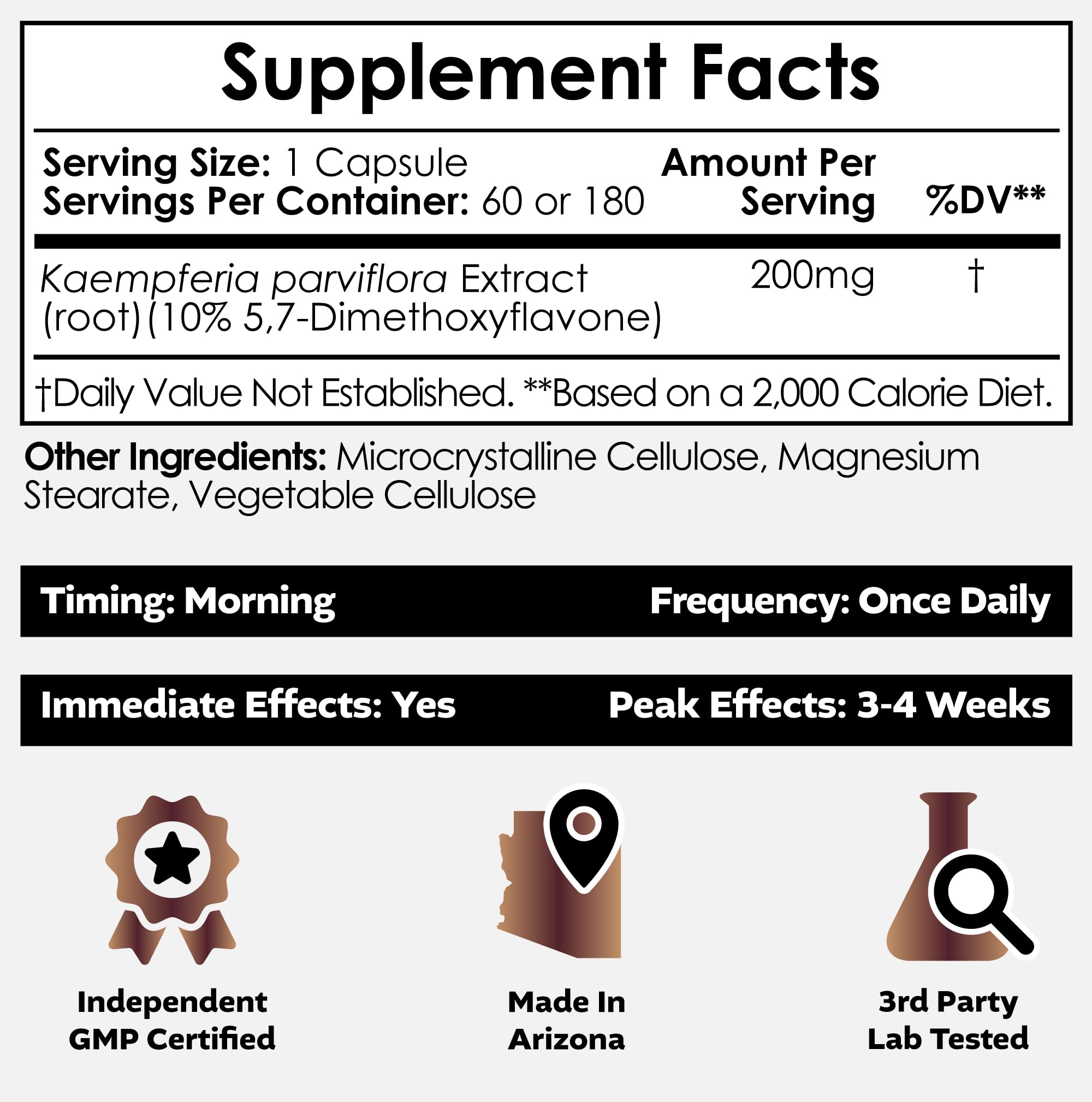 Nootropics Depot Black Ginger Extract Capsules | 10% 5,7-dimethoxyflavone | 180 Count