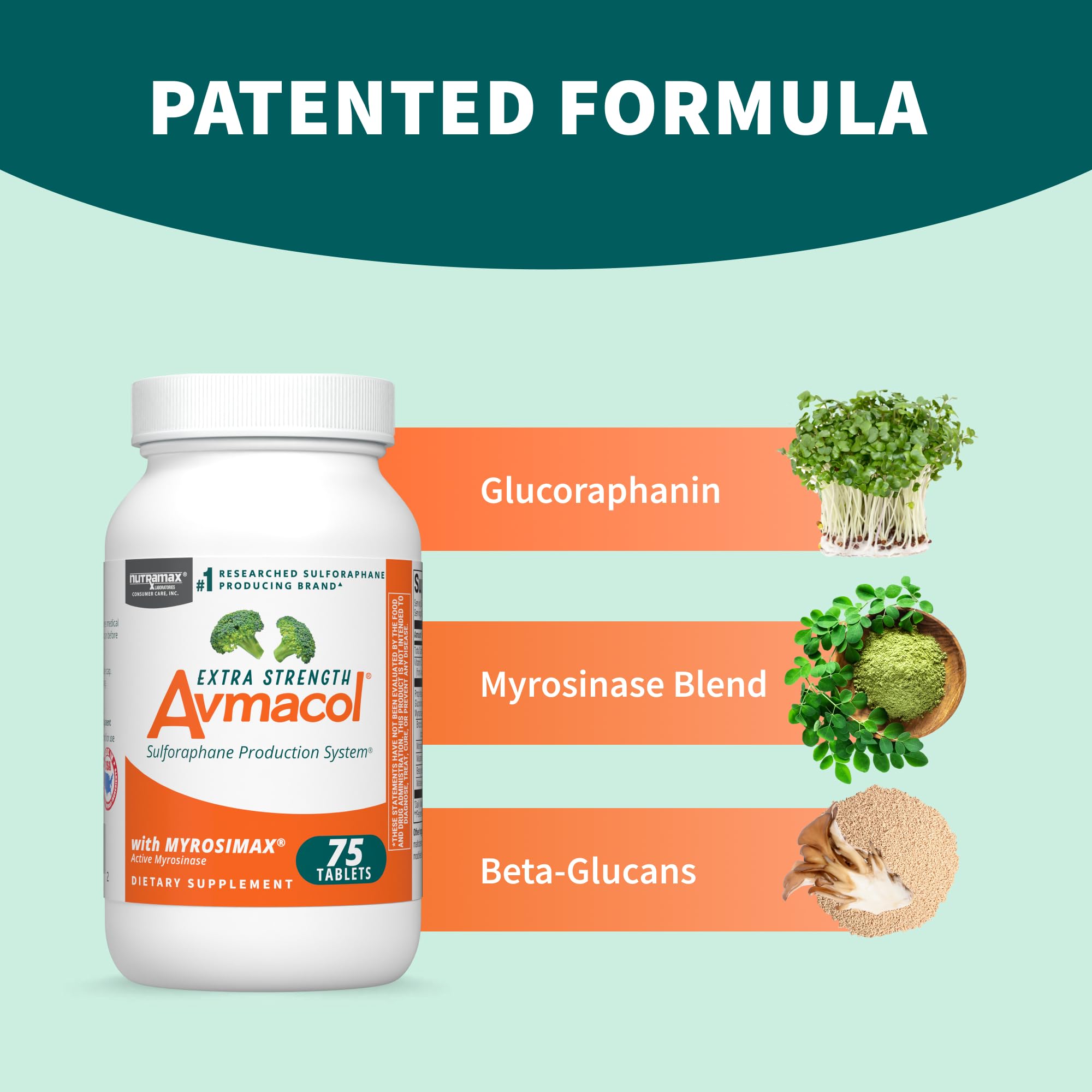 Nutramax Laboratories Avmacol Extra Strength #1 Researched Sulforaphane-Producing Brand for Detoxification with Glucoraphanin and Active Myrosinase, Immune Health, Adults & Children, 75 Tablets