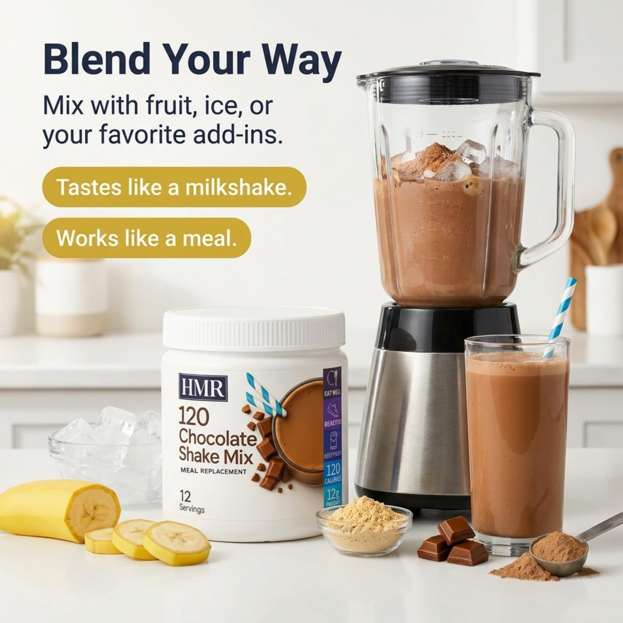 HMR 120 Chocolate Shake Meal Replacement Powder | Chocolate Shake Mix to Support Healthy Weight Loss | 12g of Protein | Nutritional Drink | Low Calorie Food | 12 Servings