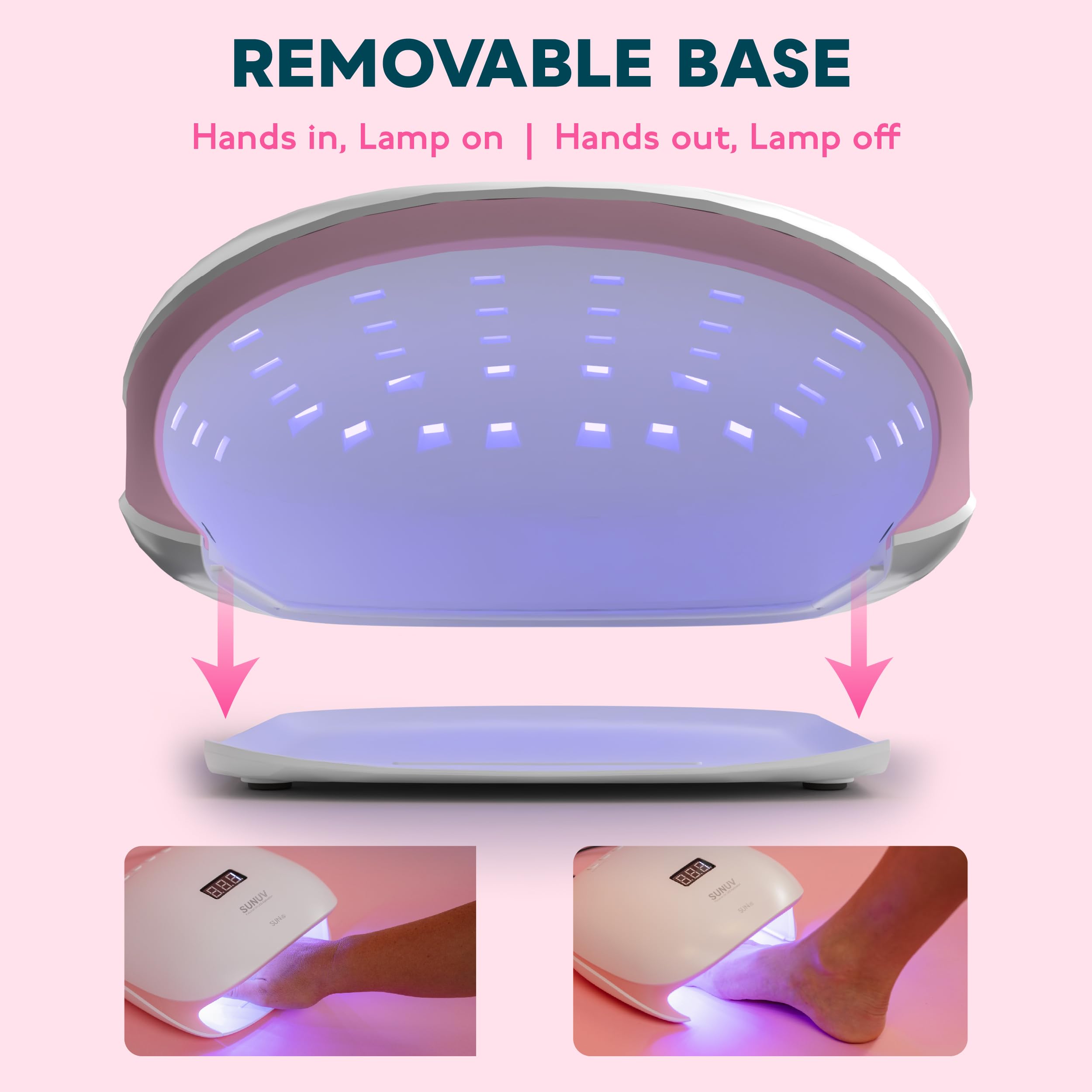 SUNUV LED UV Nail Light, UV Lamp for Gel Nails Polish with 4 Timer Settings, LCD Display Removable Base, SUN4S Pink