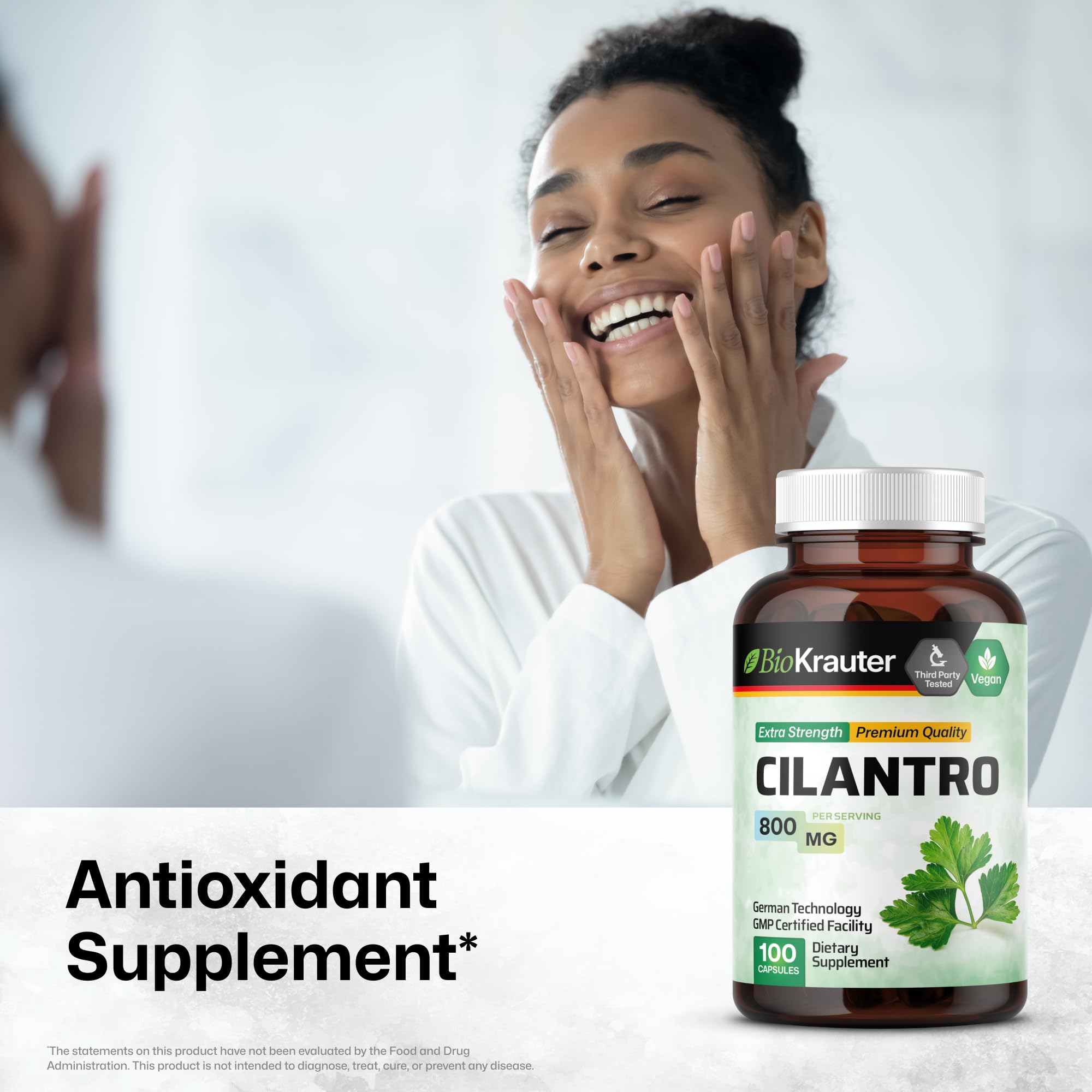 BIO KRAUTER® Cilantro for Detox Cleanse - Vegan Cilantro Capsules (Coriander Leaf Powder) 800 mg per Serving - Natural Detox & Antioxidant Supplement - 100 Capsules, Non-GMO Herbal Supplements