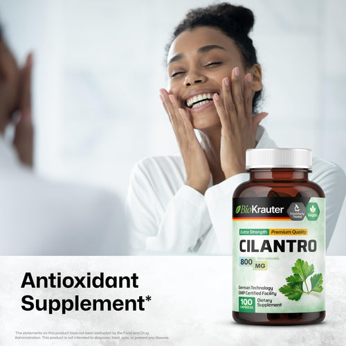 BIO KRAUTER® Cilantro for Detox Cleanse - Vegan Cilantro Capsules (Coriander Leaf Powder) 800 mg per Serving - Natural Detox & Antioxidant Supplement - 100 Capsules, Non-GMO Herbal Supplements