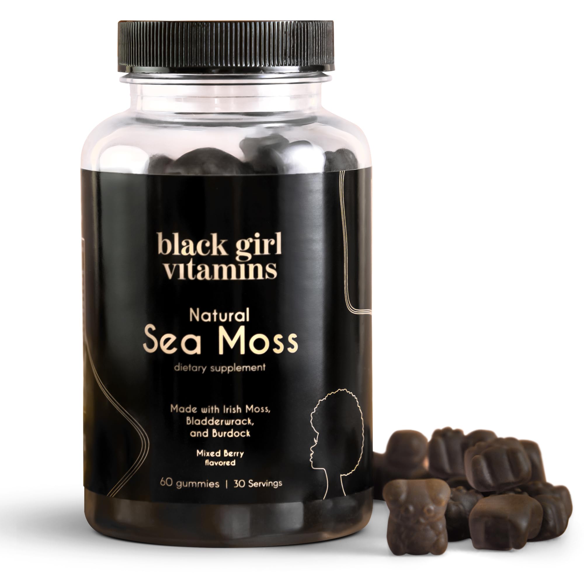 Black Girl Vitamins - Irish Sea Moss Gummies - SeaMoss + Bladderwrack & Burdock - 92 Minerals for Thyroid, Metabolism, and Immunity - Vegan, Gluten-Free, Halal (Mixed Berry, 30 Day Supply)