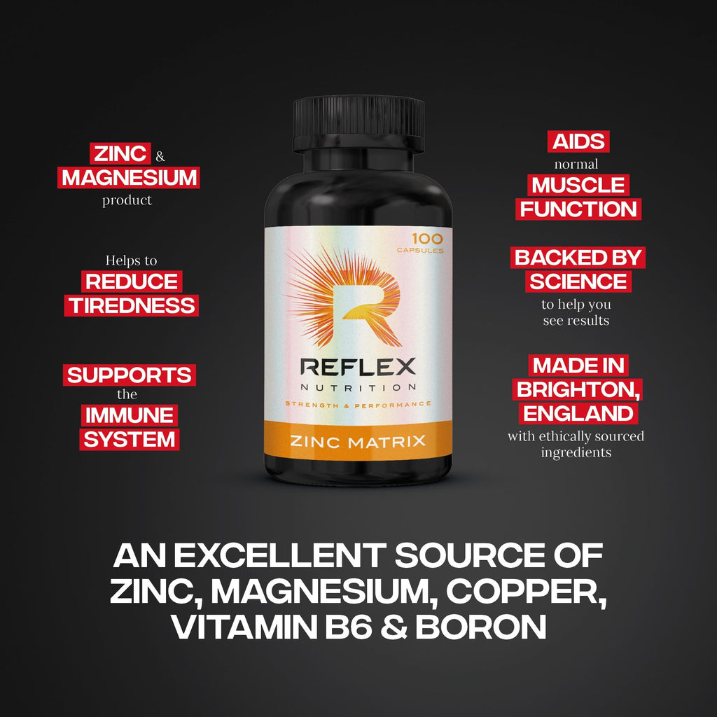 Reflex Nutrition Zinc Matrix - Magnesium, Zinc, Vitamin B6, Boron & Copper Supplement - Fatigue and Tiredness Supplements - Normal Muscle Function - Support Metabolism and Immune System (100 Capsules)