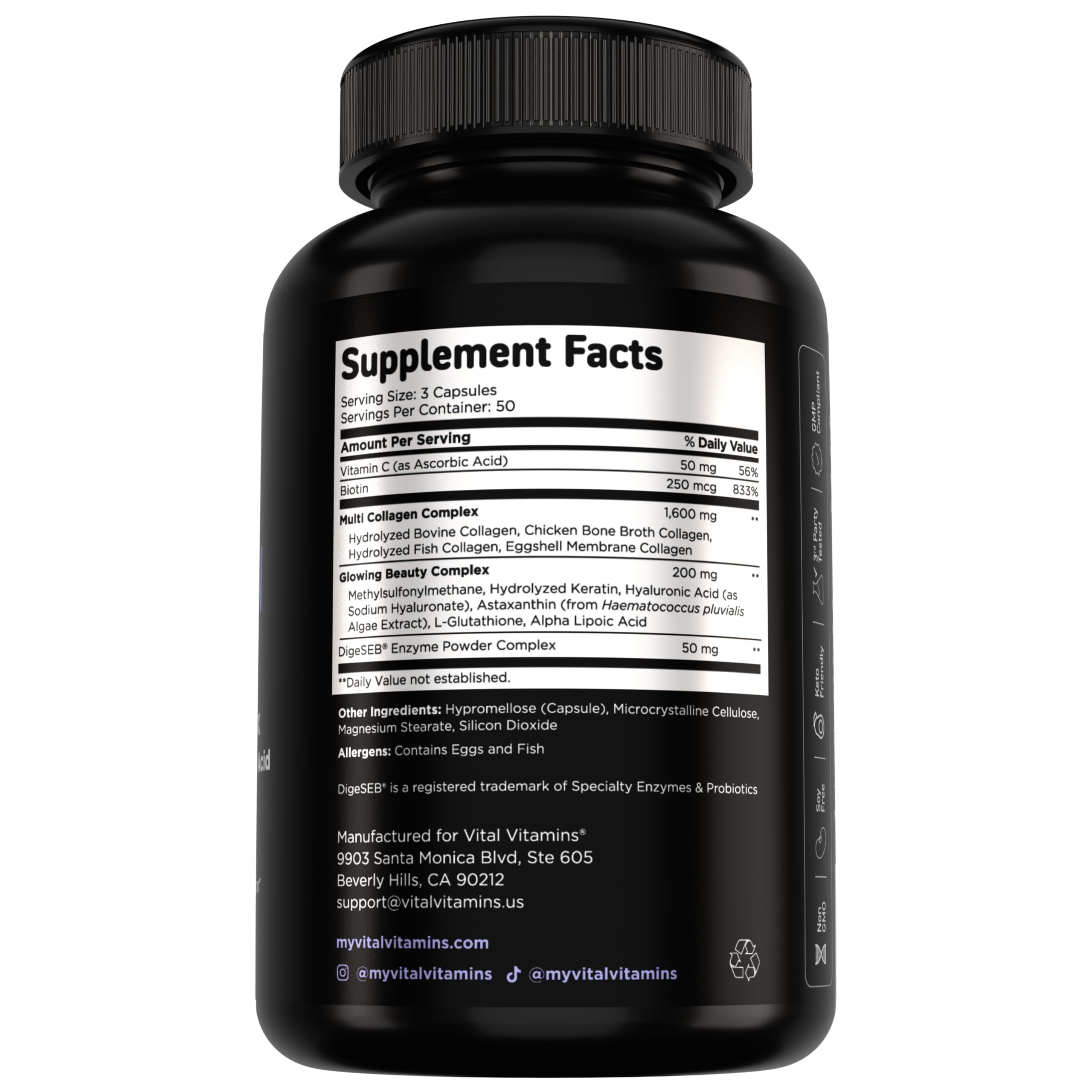 Vital Vitamins Multi Collagen Complex Plus - with Biotin, Hyaluronic Acid, Vitamin C - Type I, II, III, V, X - for Women & Men - Hair, Skin, Nails Beauty Complex - 150 Capsules