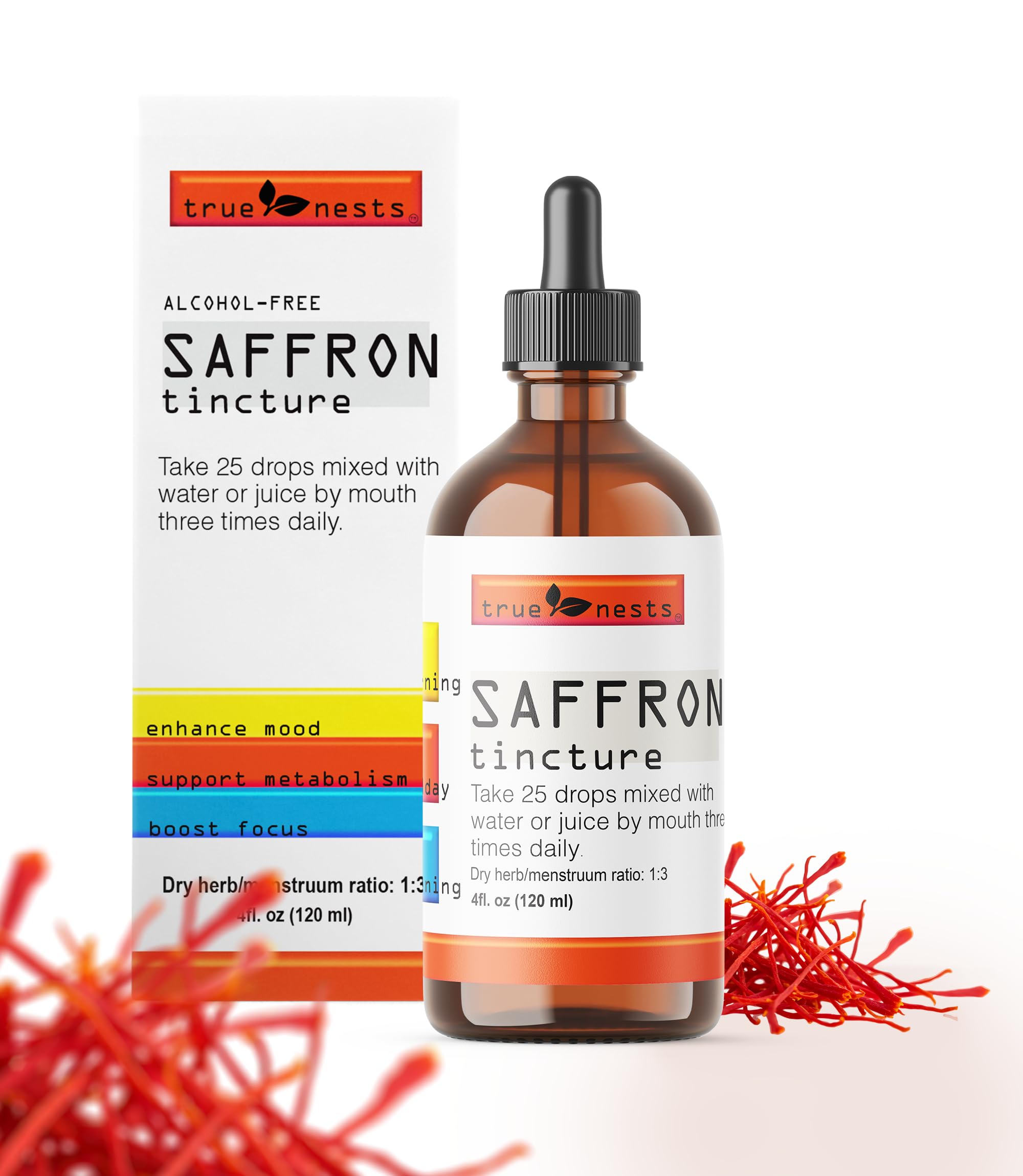 True Nests Saffron Extract Liquid Drops, Alcohol-Free Saffron Tincture, Pure Saffron Extract, Vegan, Non-GMO, 4 oz